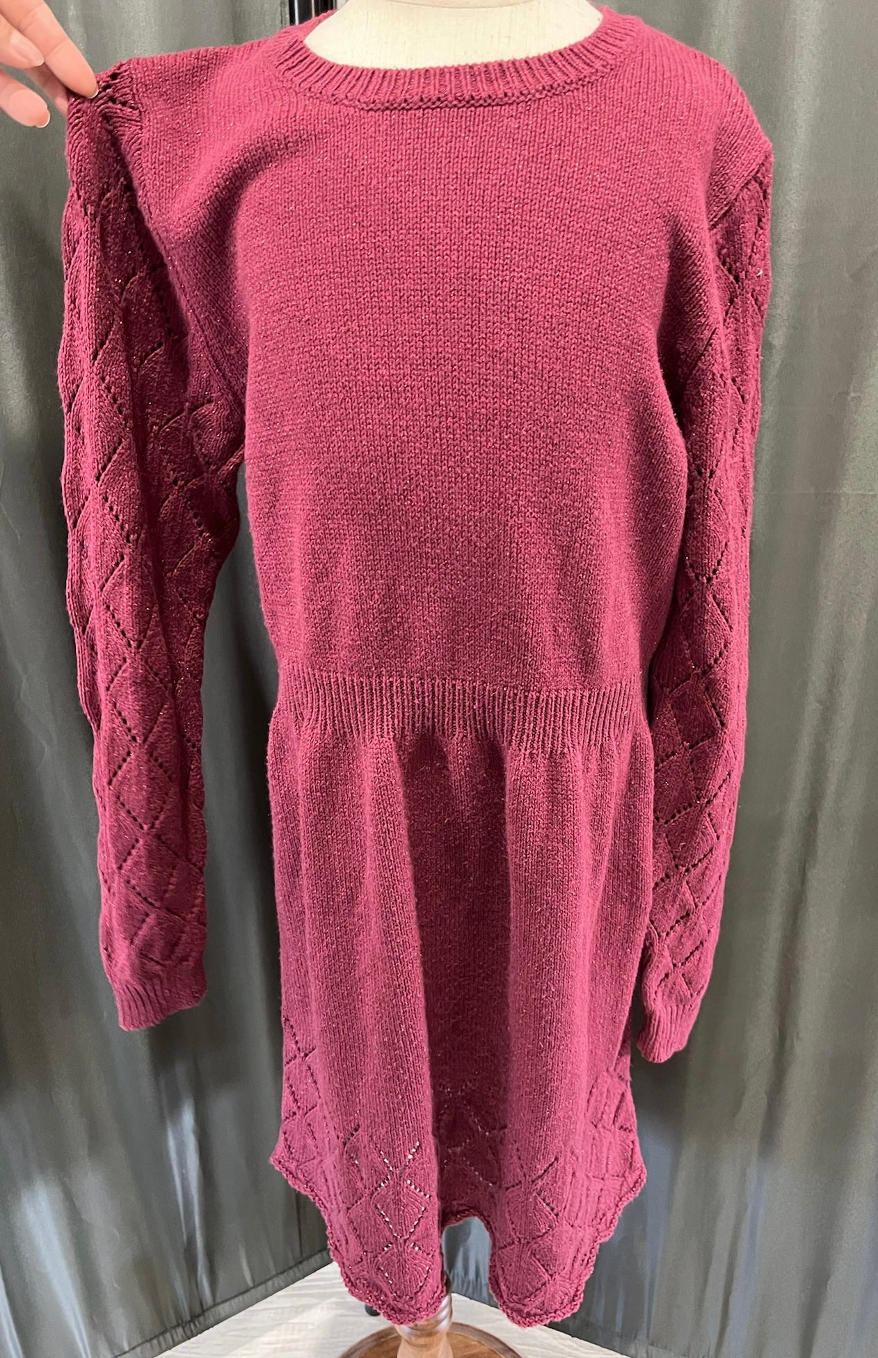 Girls Burgundy Knitted Sweater Dress image 0