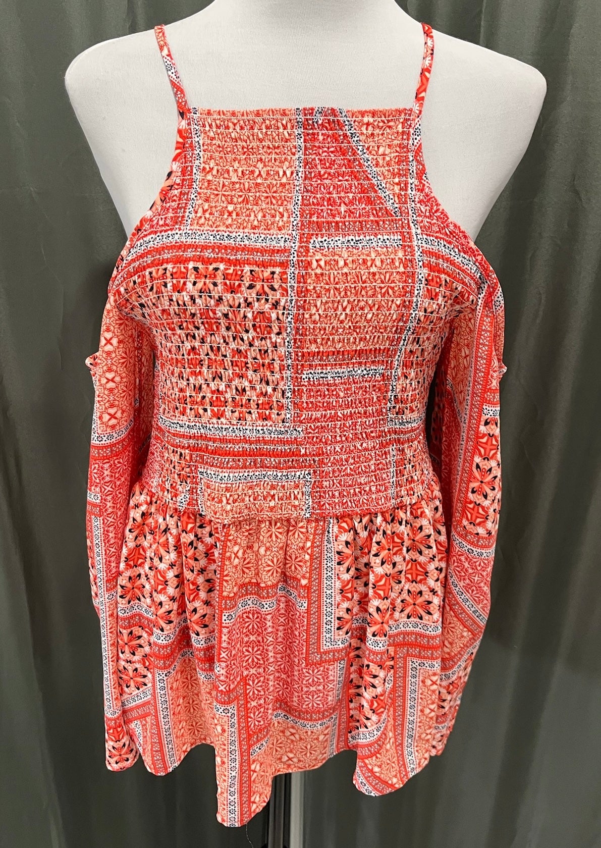 Women’s Orange Boho Peek A Boo Shoulder Top image 0