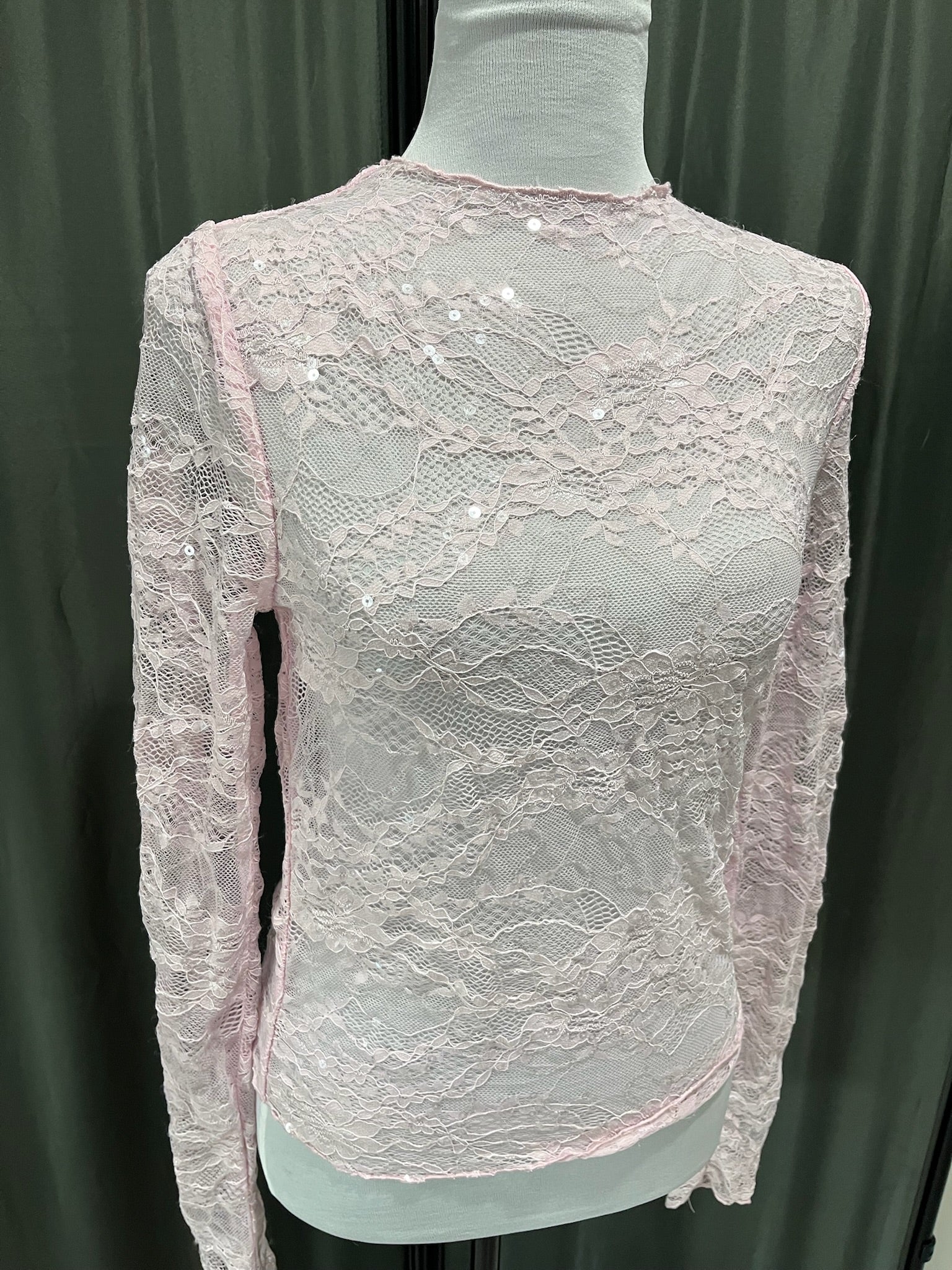Women’s Pink Lace Long Sleeve Shirt image 1