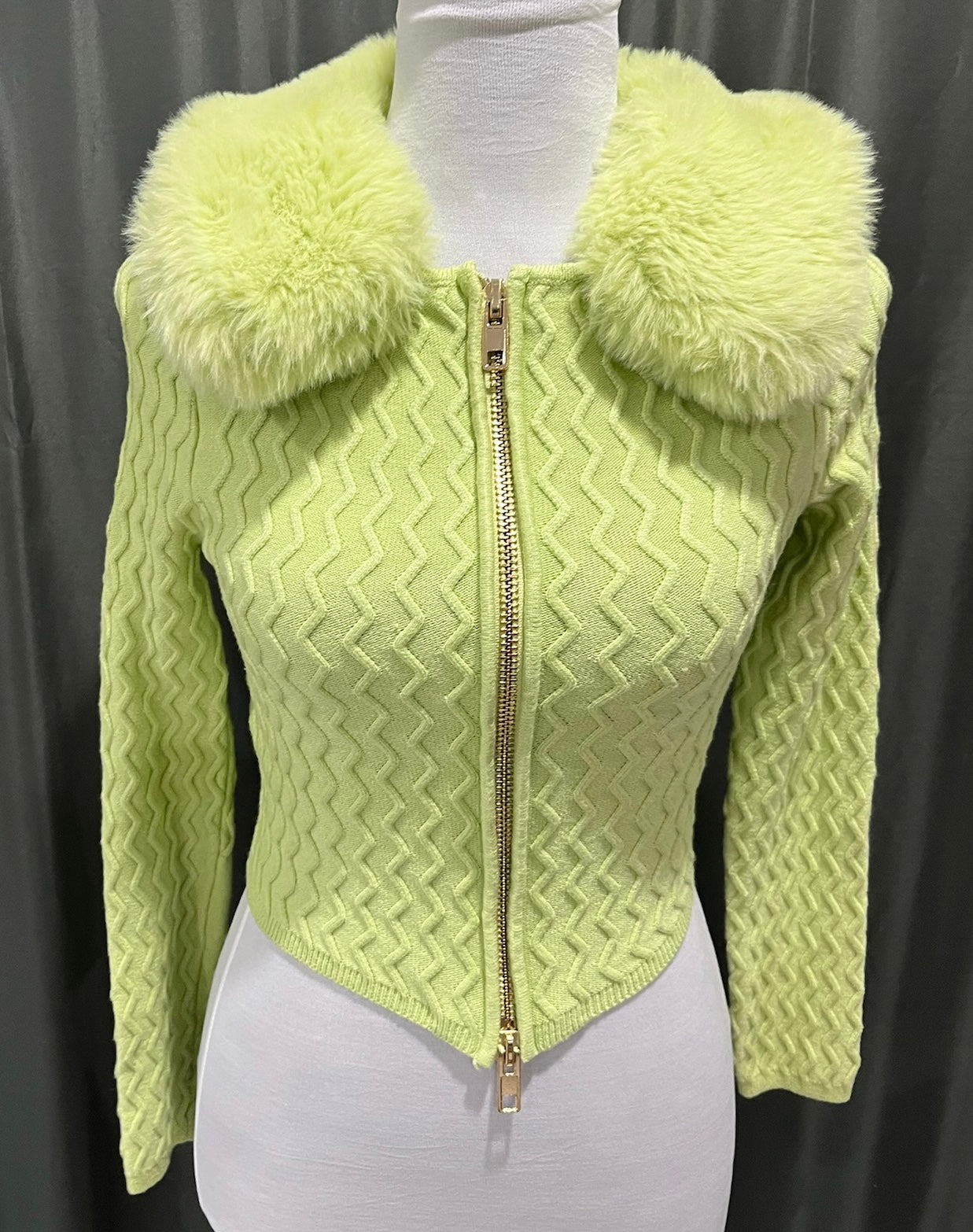 Green Knitted Sweater With Attached Scarf image 0