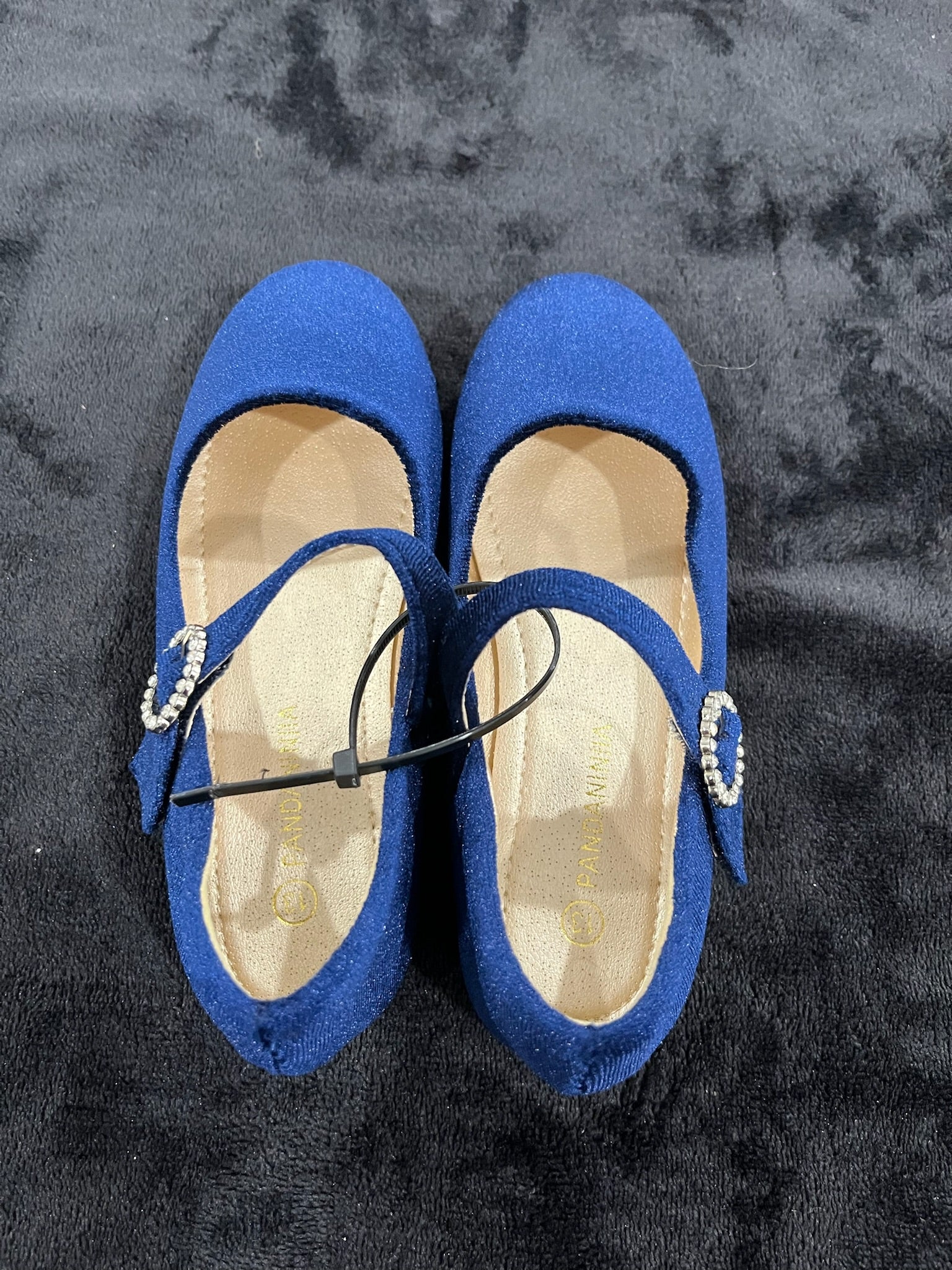 Girls Navy Suede Slip On Shoes With Rhinestones image 2