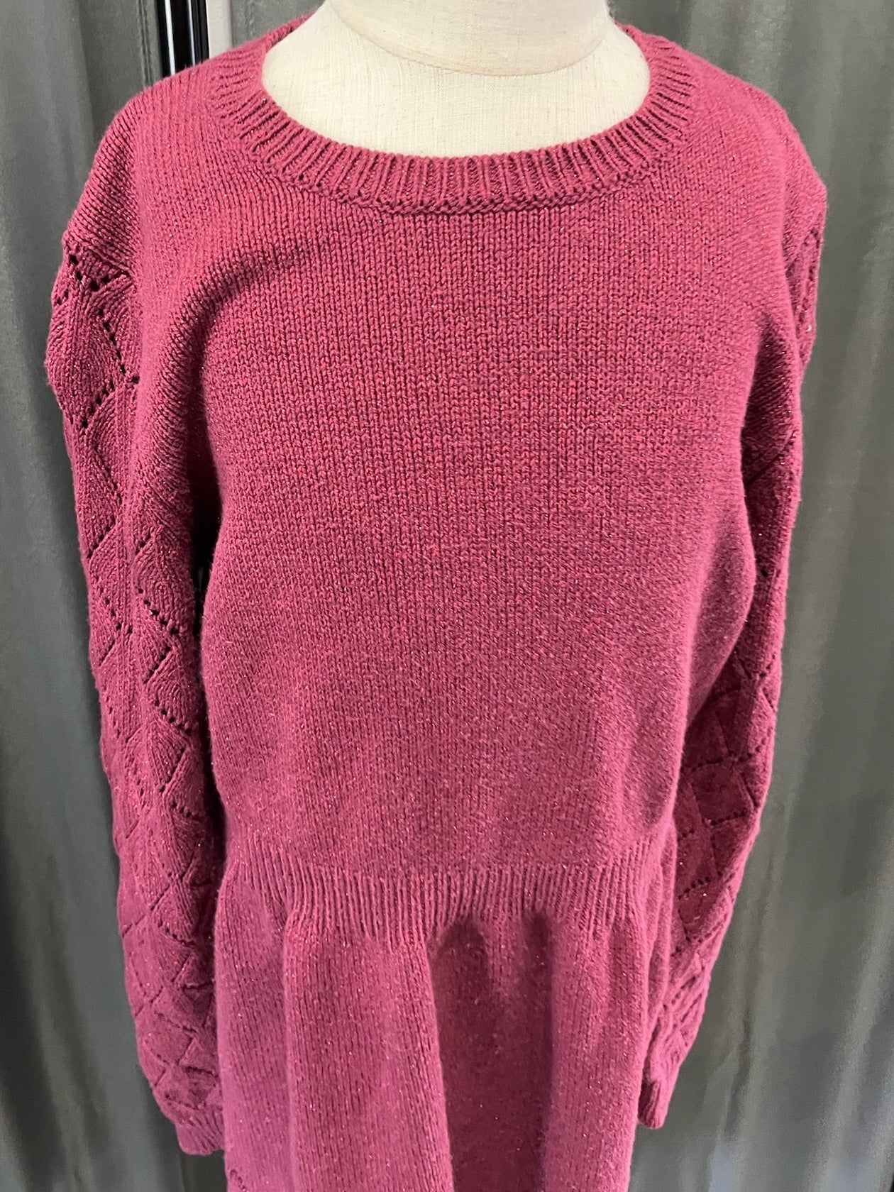 Girls Burgundy Knitted Sweater Dress image 1