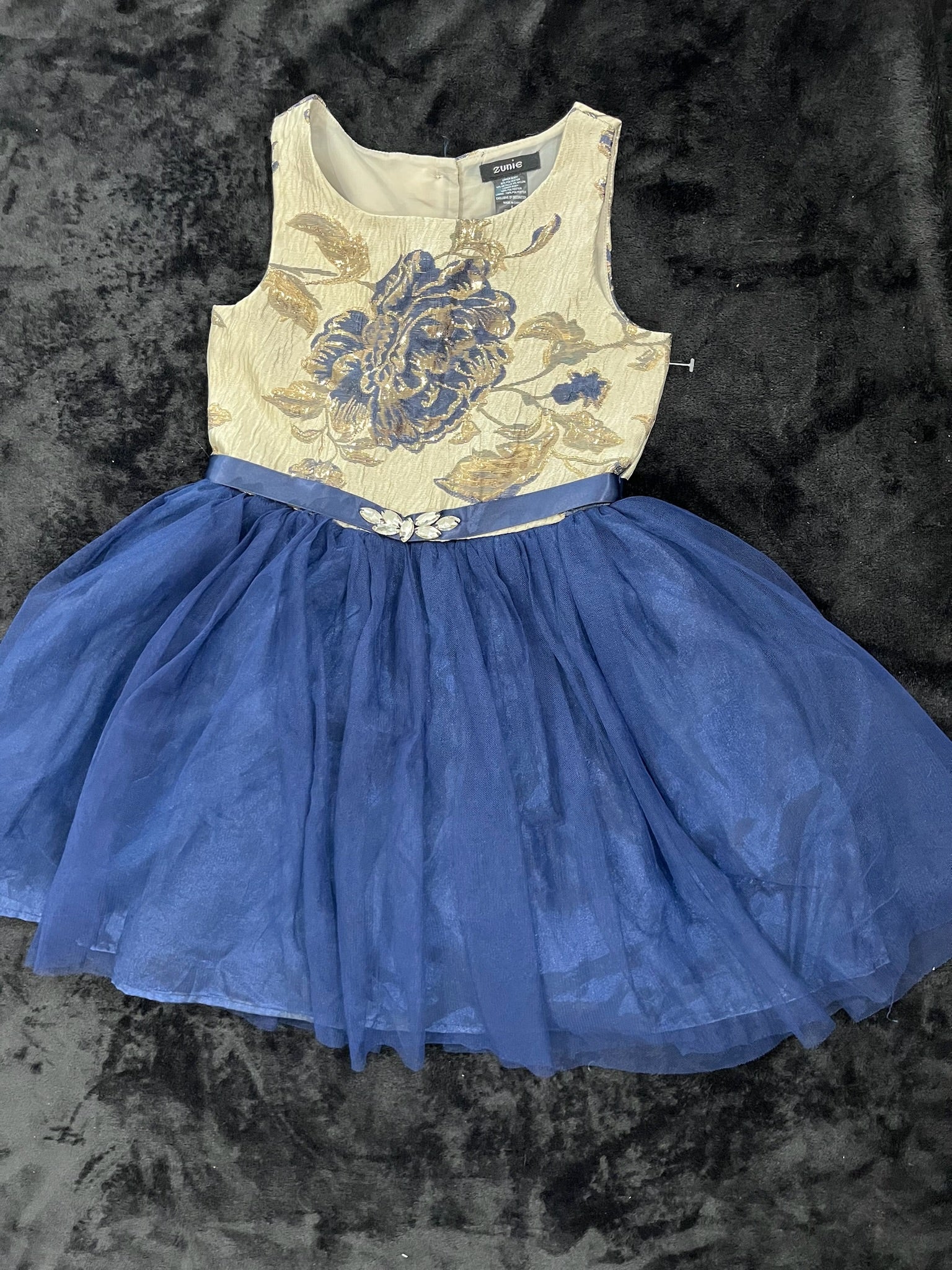 Girls Blue Flroal Dress With Rhinestones image 0