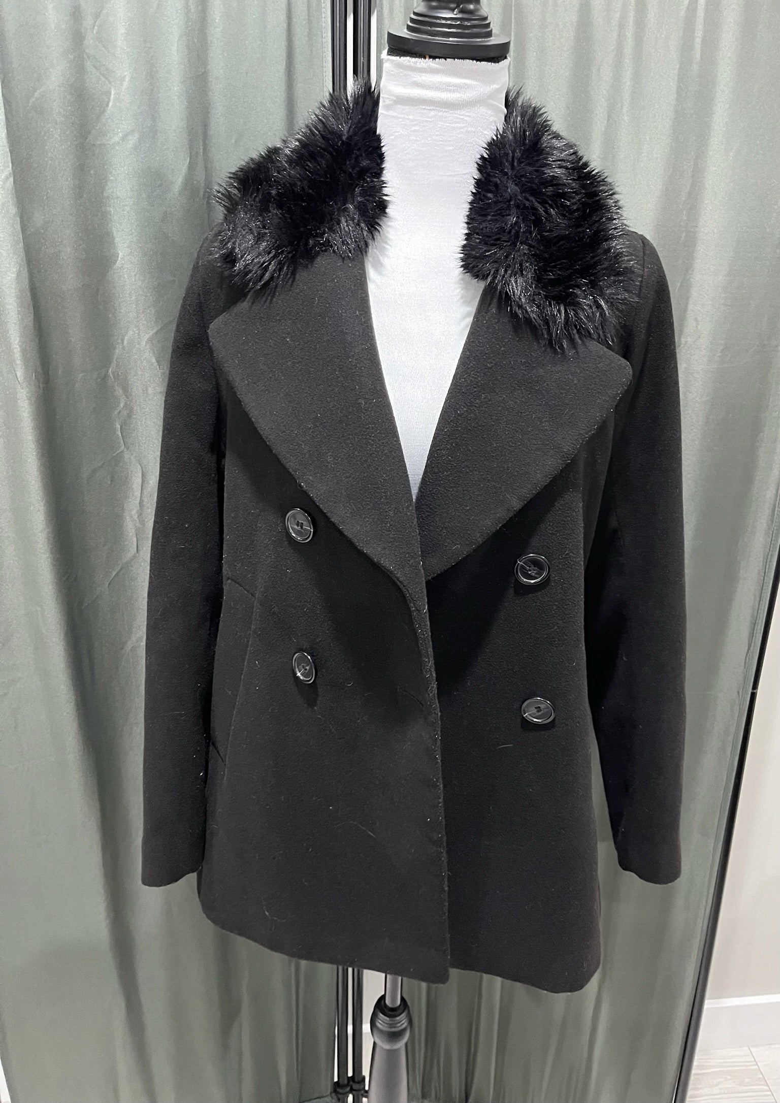 Black Suit Coat with Fur Collar image 0