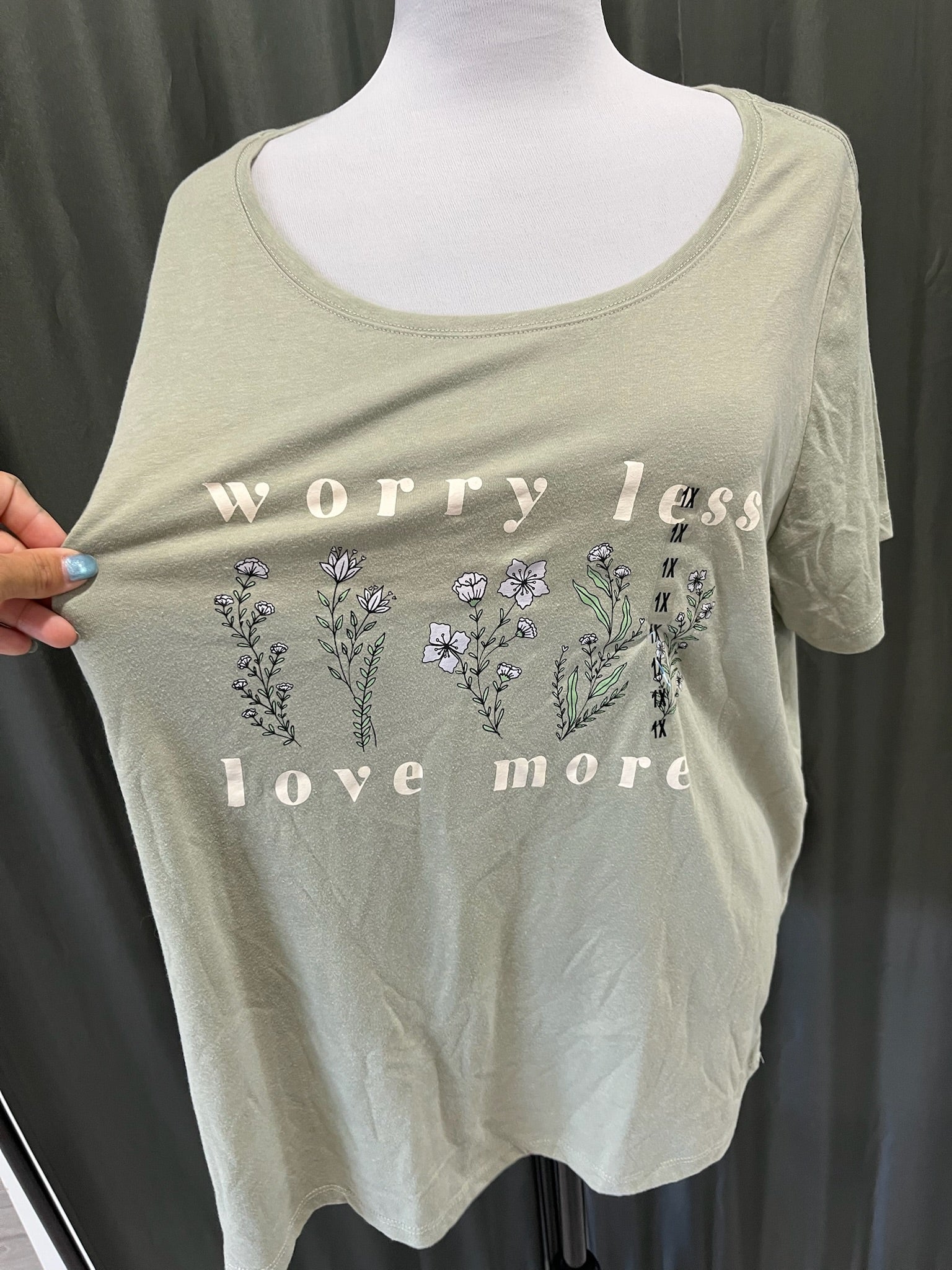 Women’s Green Worry Less Love More Shirt image 1