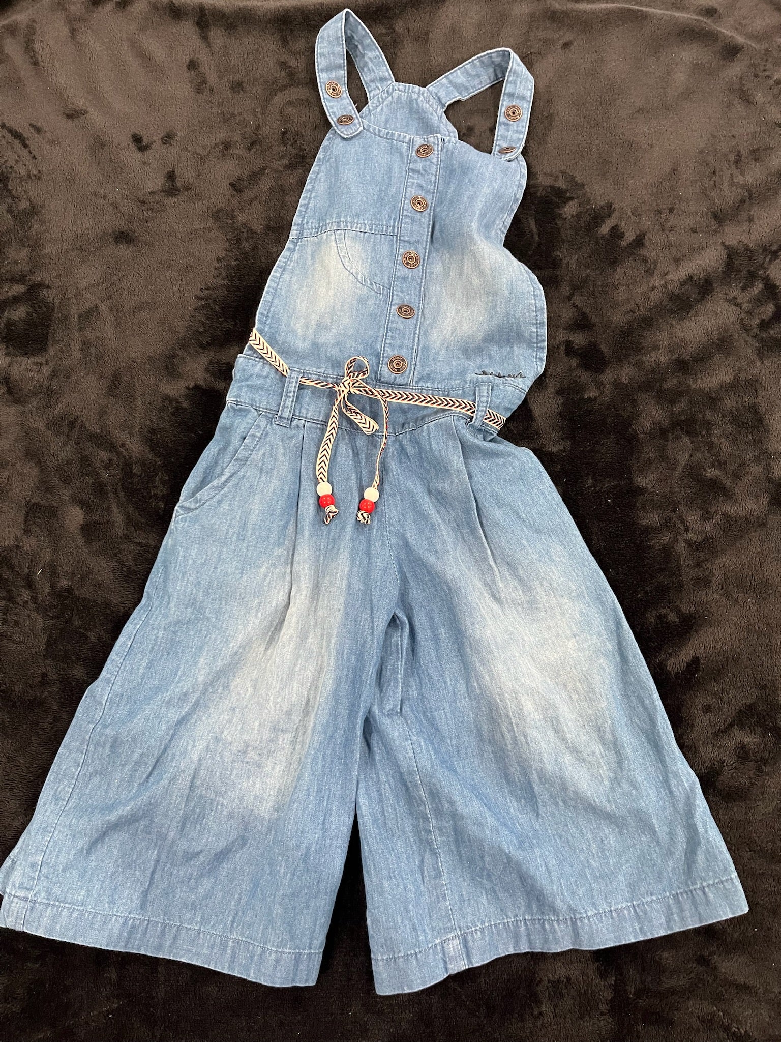 Girls Jean Overalls With Waist Belt image 0