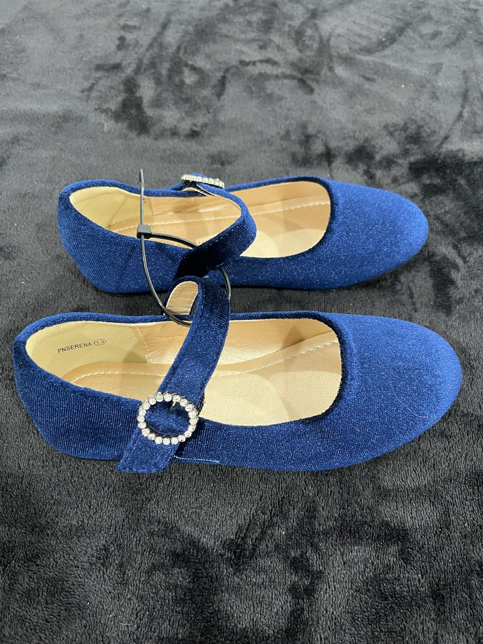 Girls Navy Suede Slip On Shoes With Rhinestones image 1