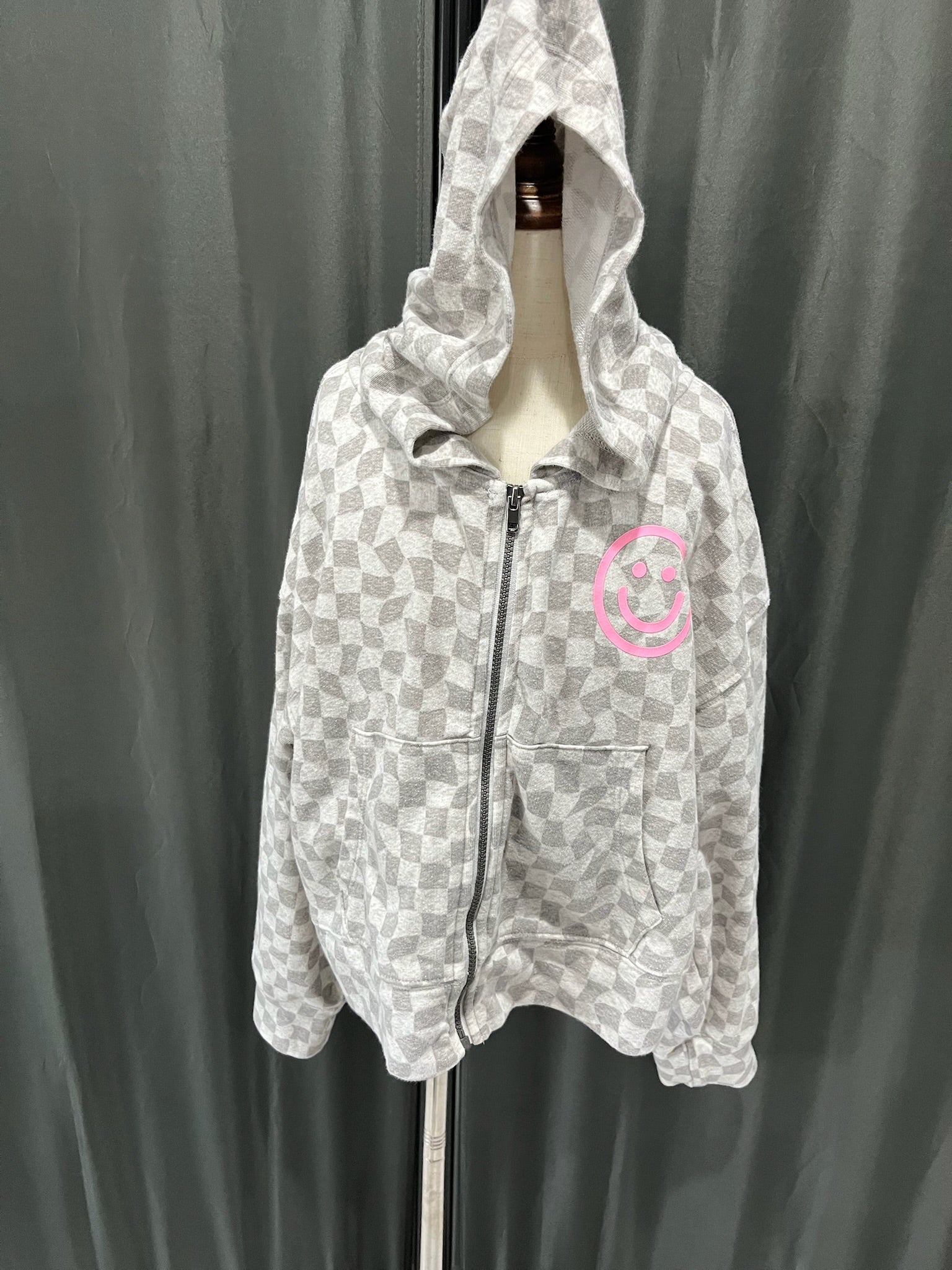 Girls Checkered Zip Up Sweater image 0