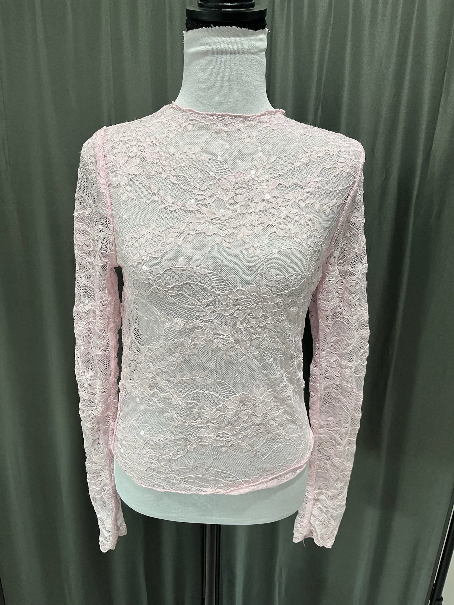 Women’s Pink Lace Long Sleeve Shirt image 0