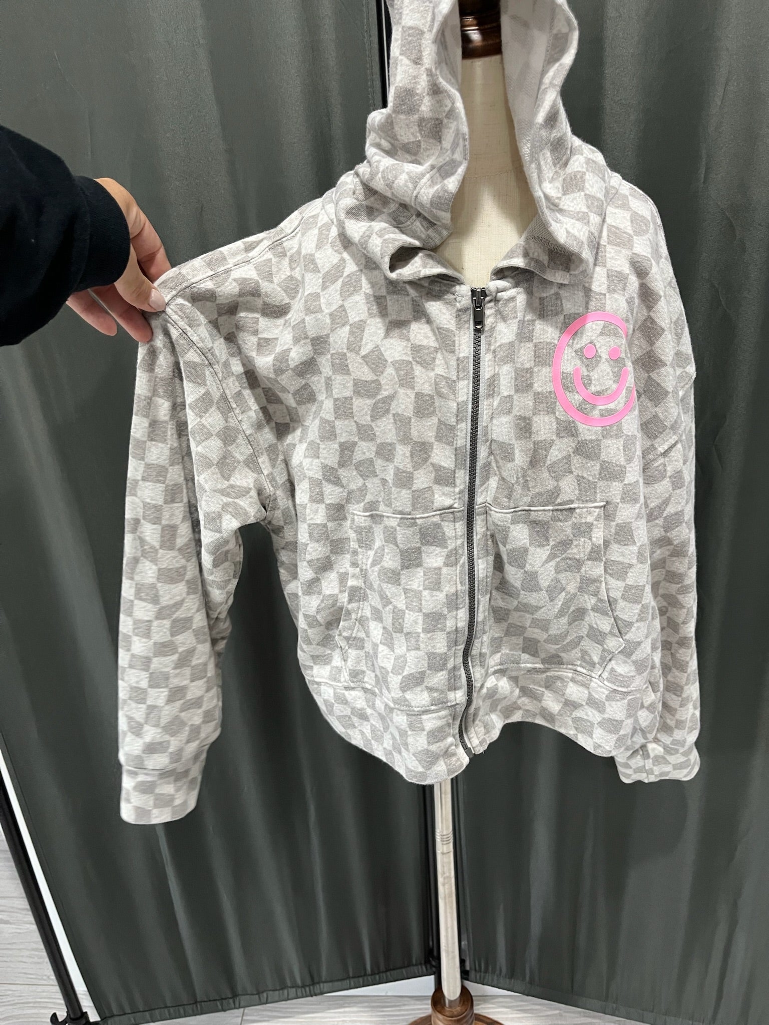 Girls Checkered Zip Up Sweater image 1