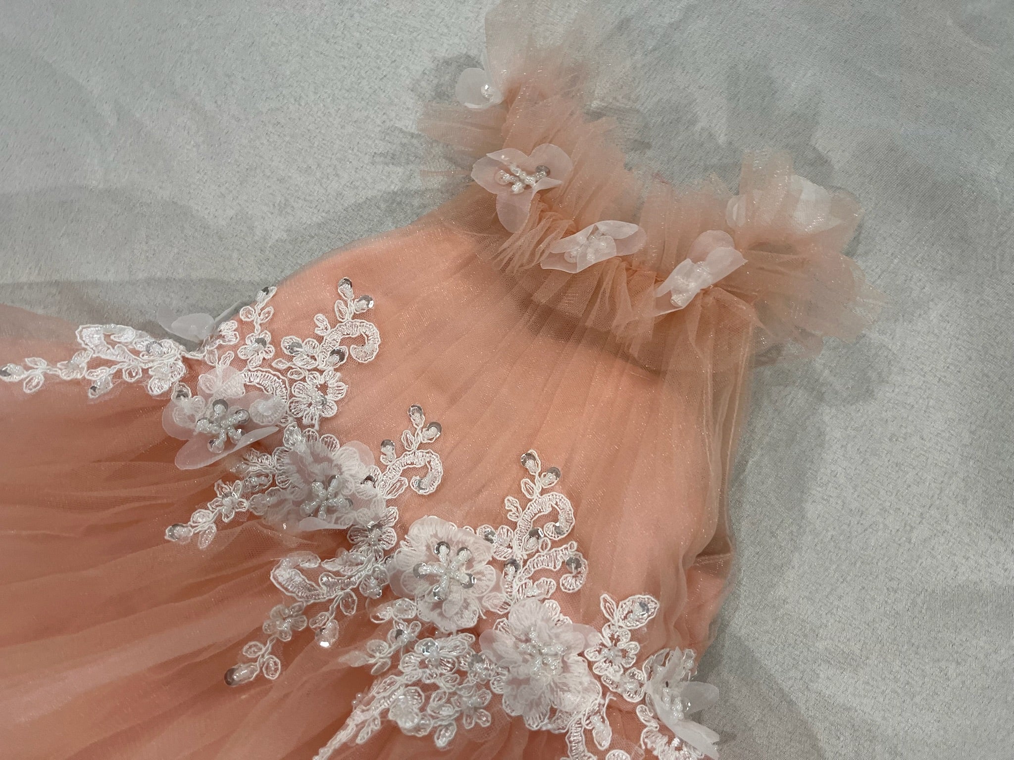Girls Pearl Pink Flower Girl Dress image 1