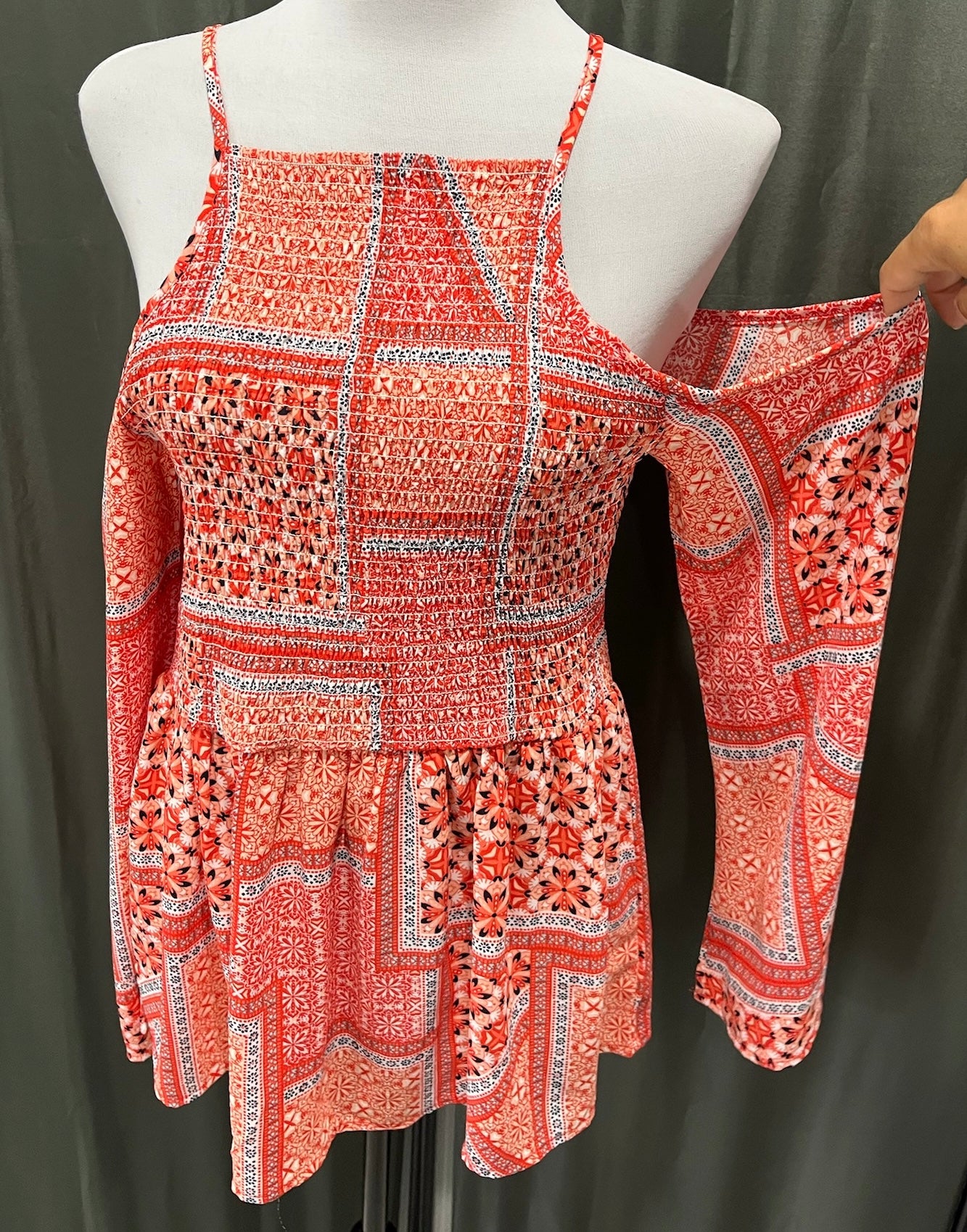 Women’s Orange Boho Peek A Boo Shoulder Top image 2