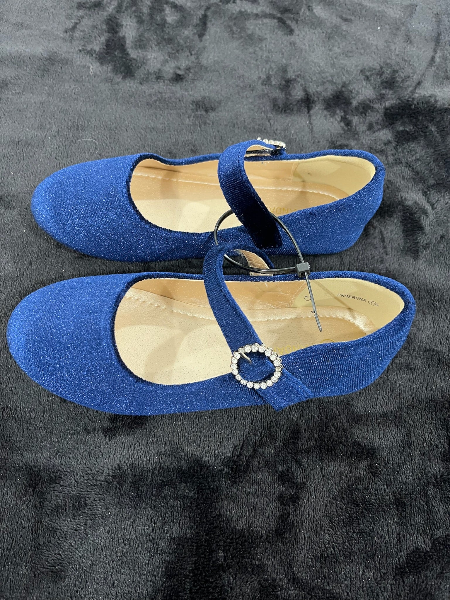 Girls Navy Suede Slip On Shoes With Rhinestones image 3