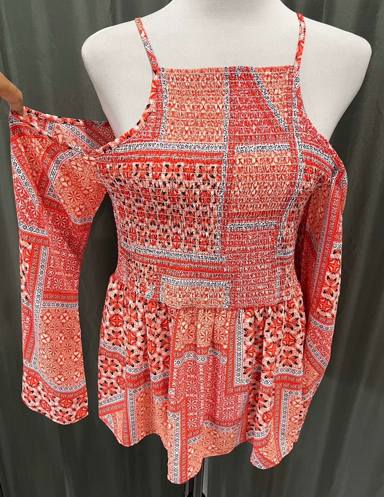 Women’s Orange Boho Peek A Boo Shoulder Top image 1