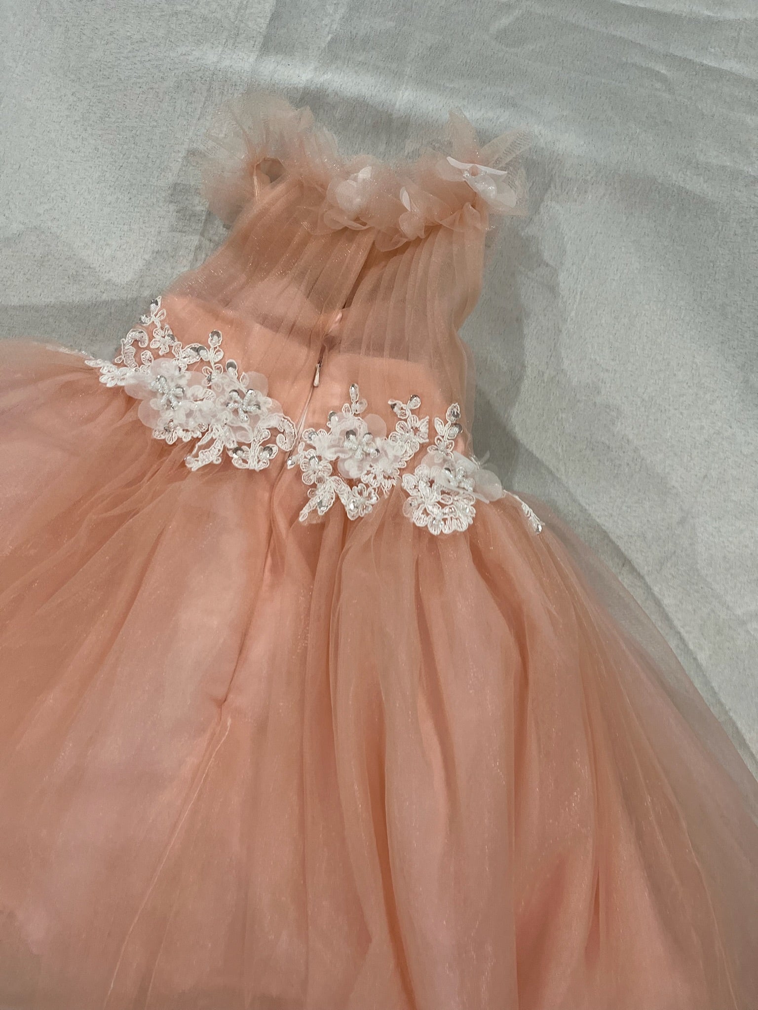Girls Pearl Pink Flower Girl Dress image 4