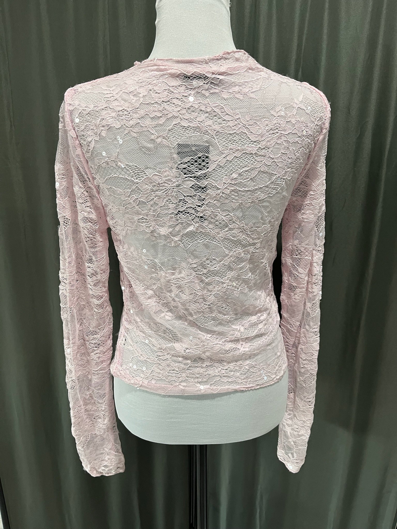 Women’s Pink Lace Long Sleeve Shirt image 2