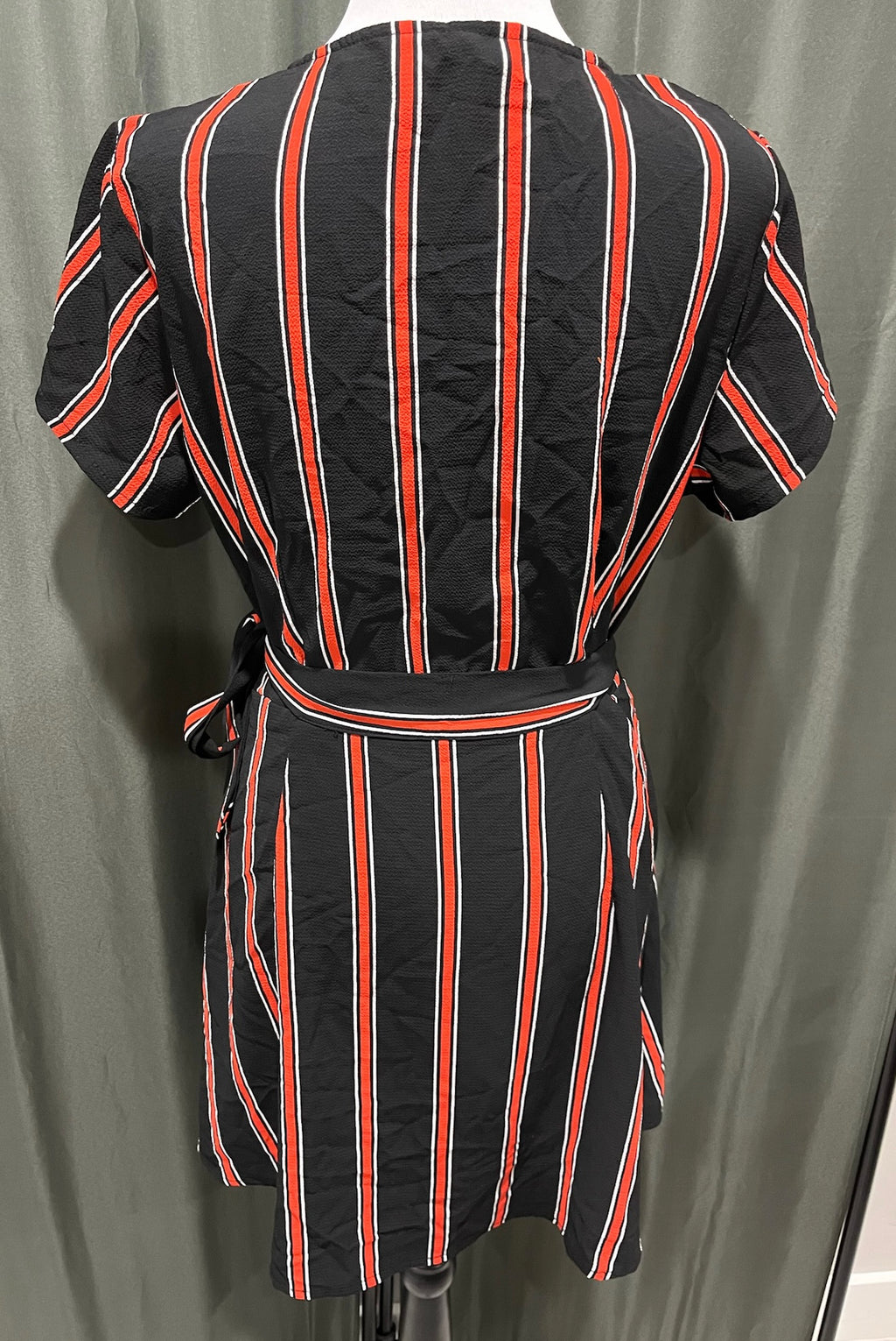 Black & Red Striped Wrap Dress image 2