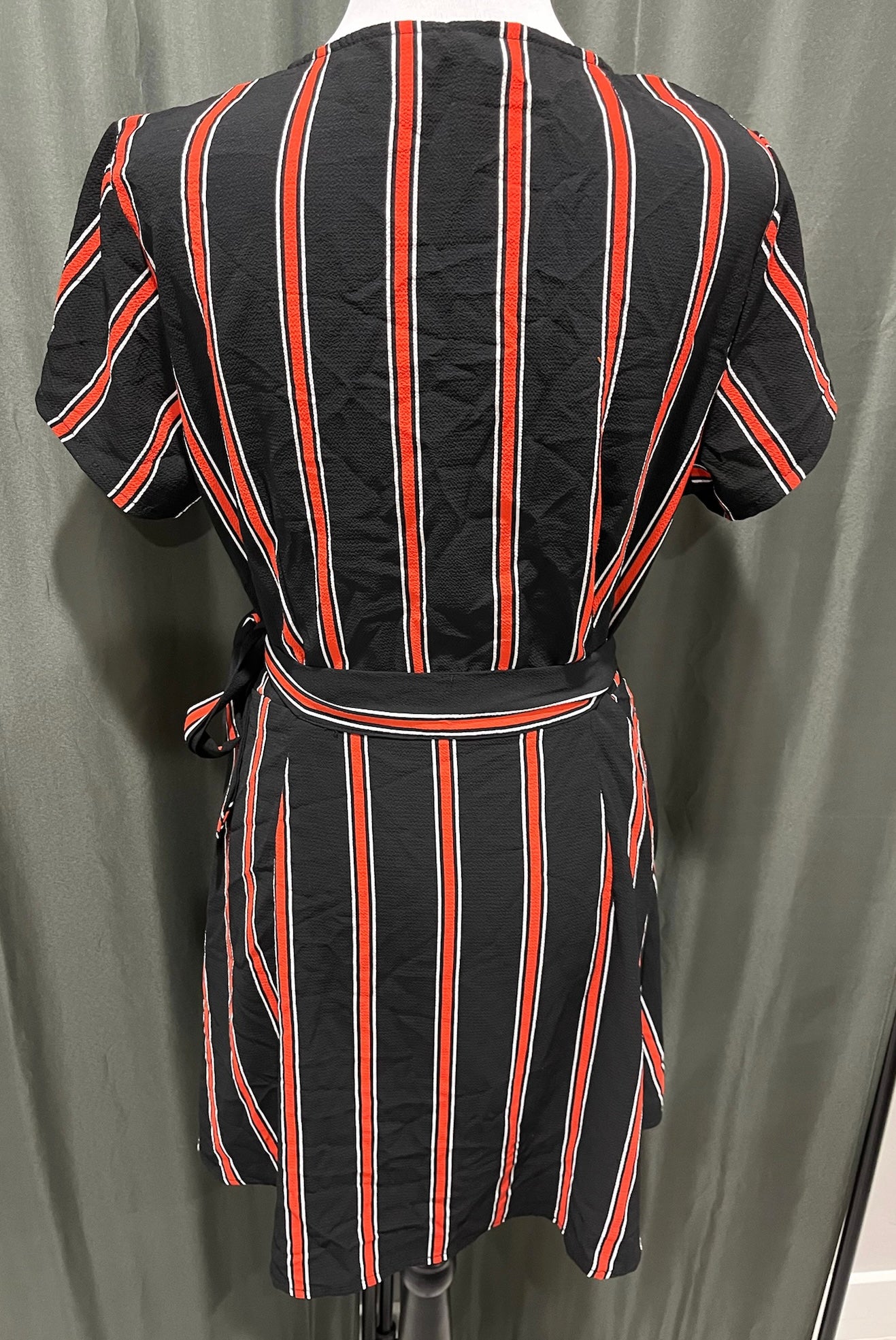 Black & Red Striped Wrap Dress image 2