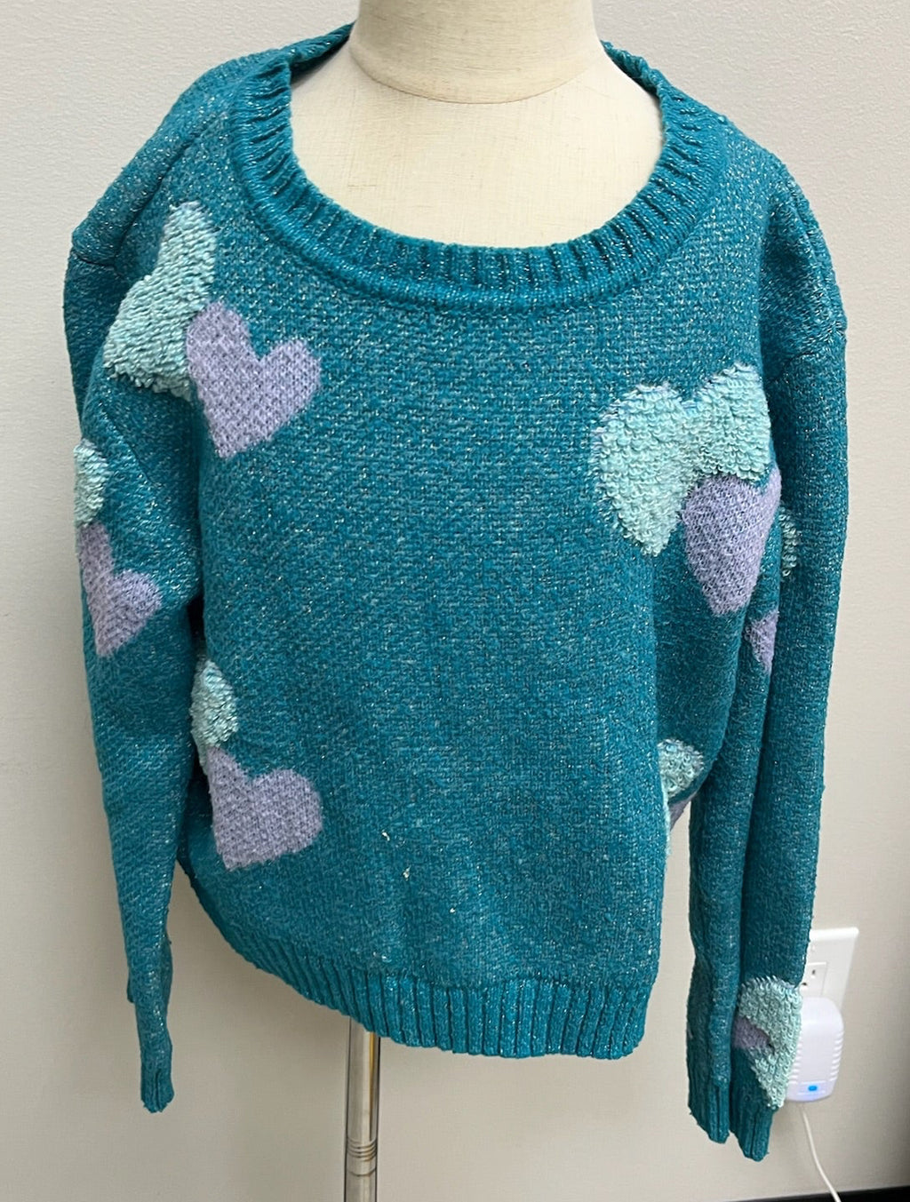 Used Girls Knitted Blue Heart Sweater Shirt