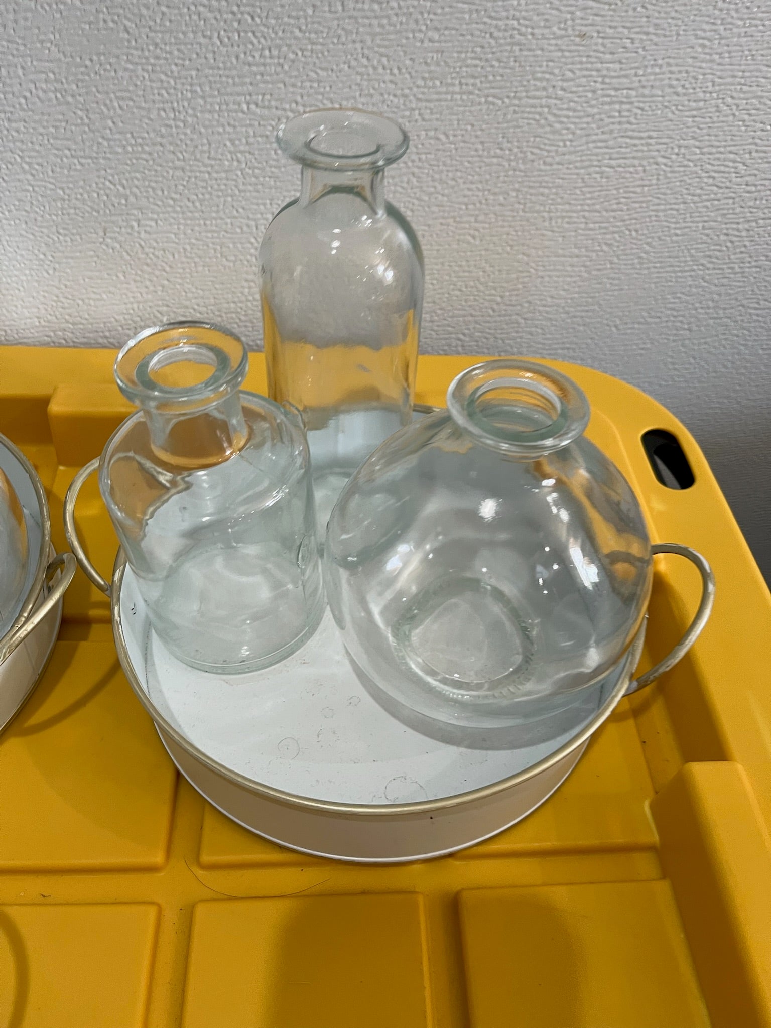 4 Set; 3 Glass Vases & 1 Tray image 0