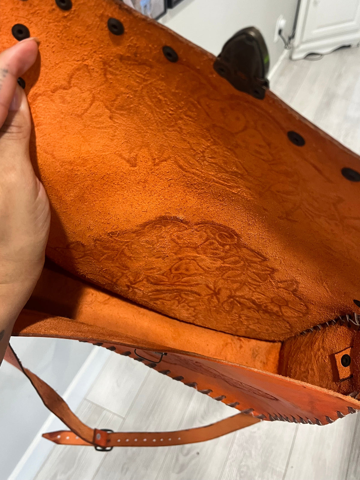 Used Vibrant Orange Hand Tooled Crossbody Purse