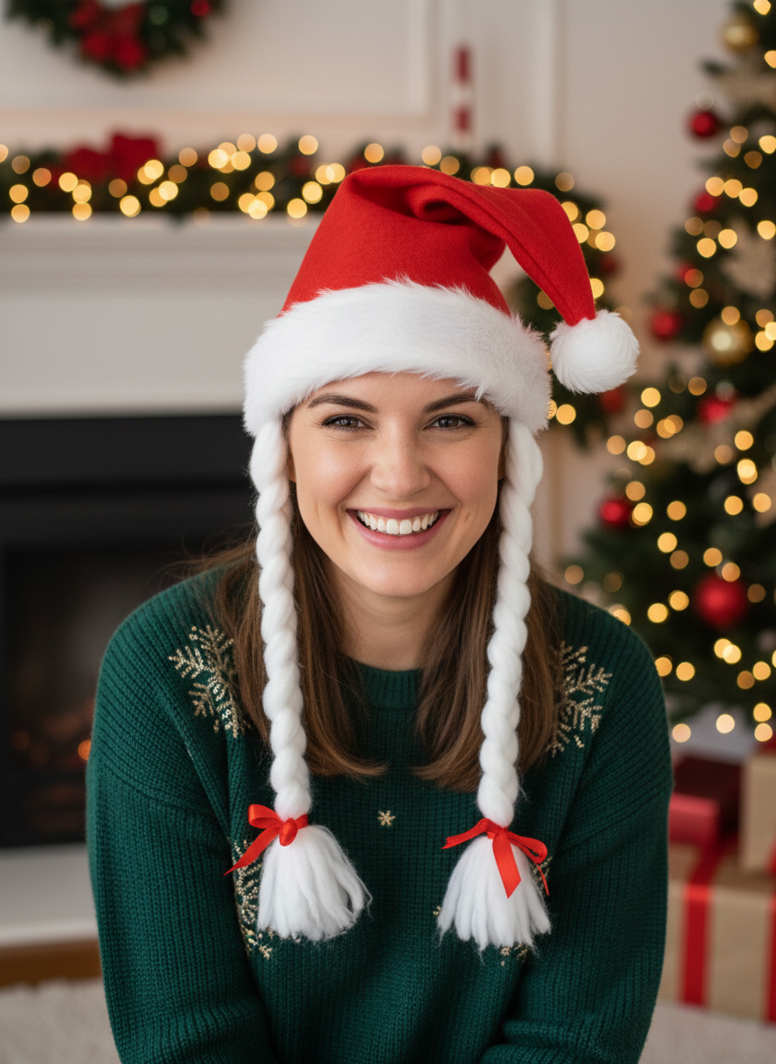 Christmas Hat With Pigtails
