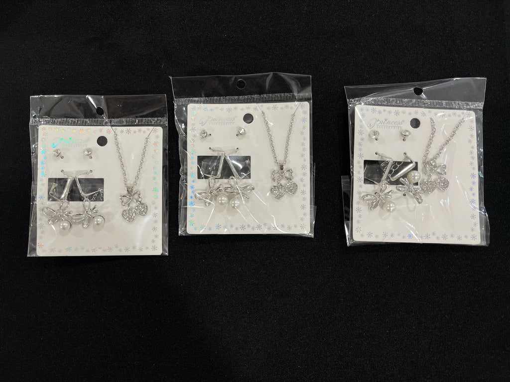 4 Piece Silver Jewelry Set; 3 Earrings, 1 Necklace image 2