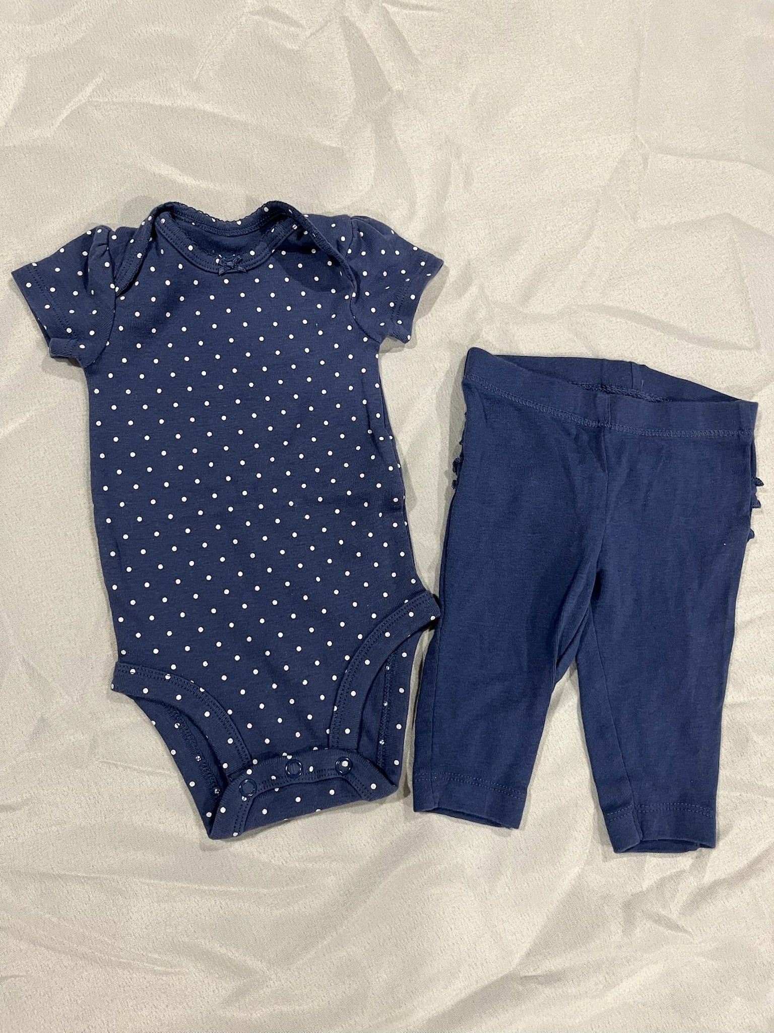 Two Piece Blue Polka Dot Onesie and Pants Set image 0