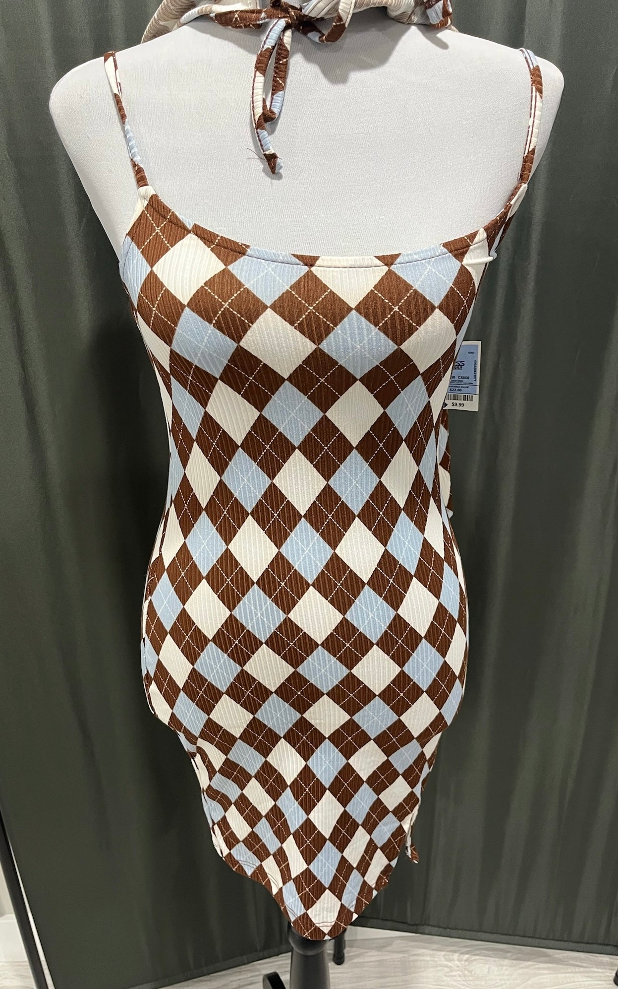 Women’s Two Piece Checkered Spaghetti Strap Dress with Cardigan  image 2