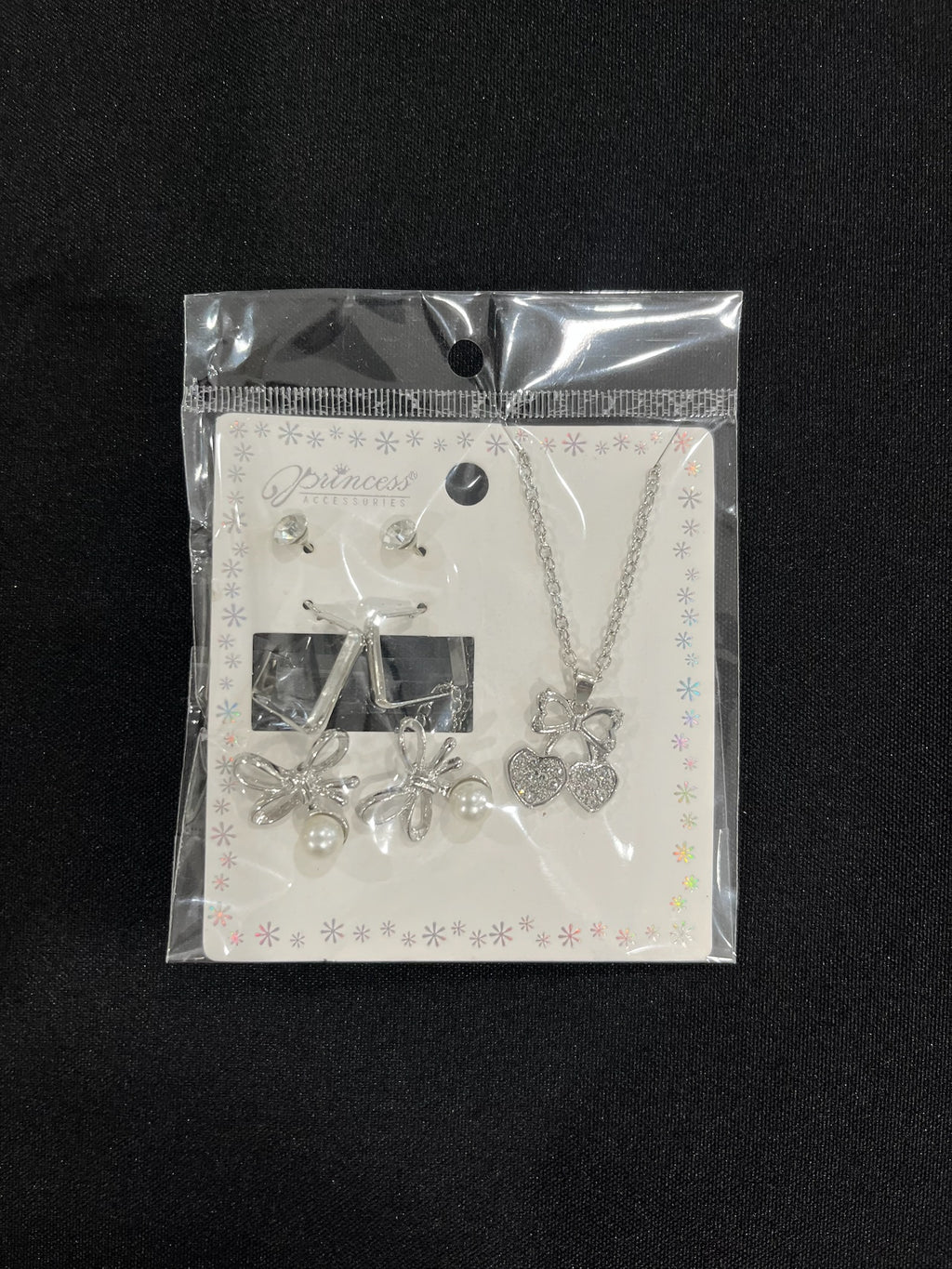 4 Piece Silver Jewelry Set; 3 Earrings, 1 Necklace image 1