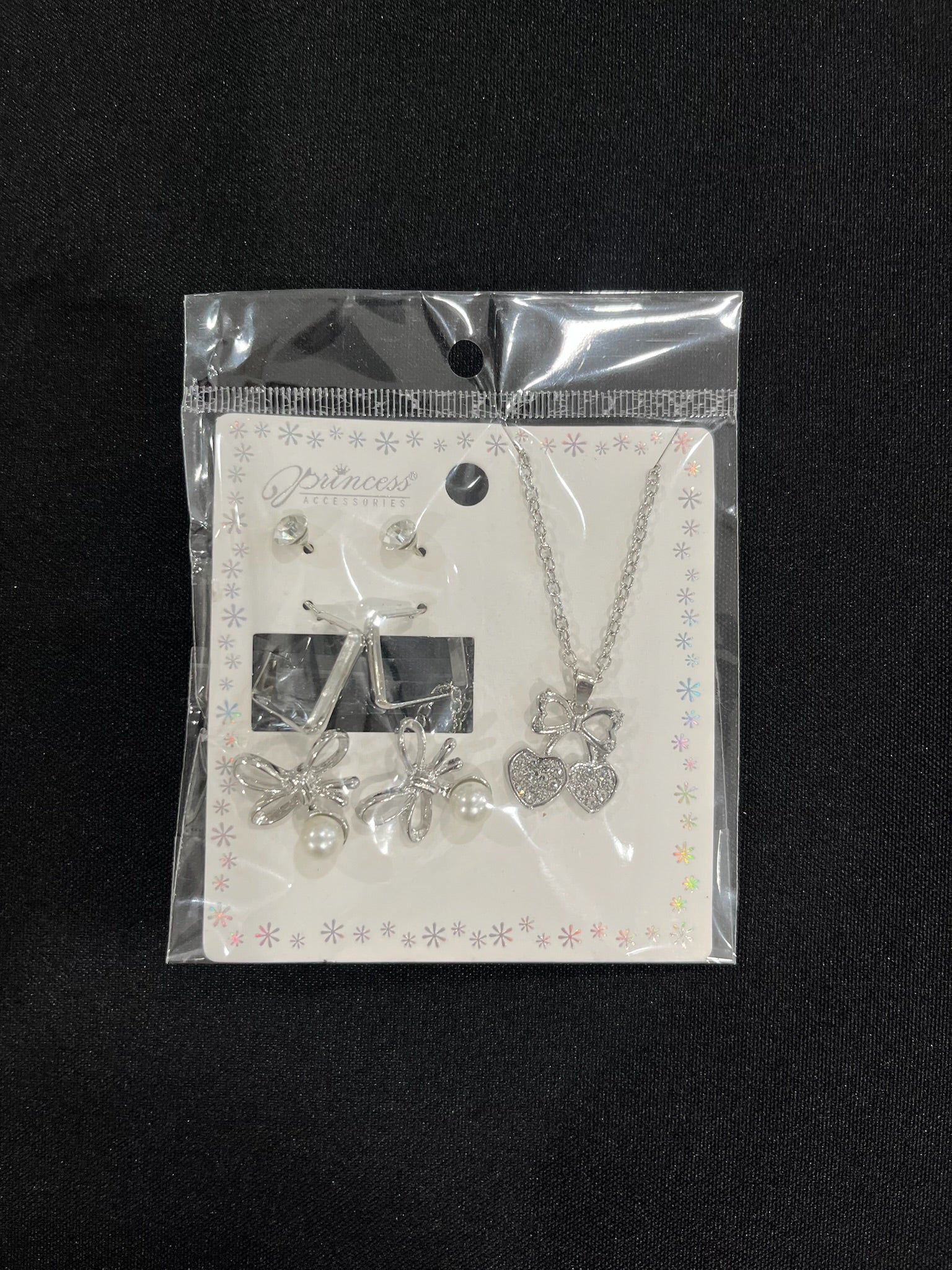 4 Piece Silver Jewelry Set; 3 Earrings, 1 Necklace image 1