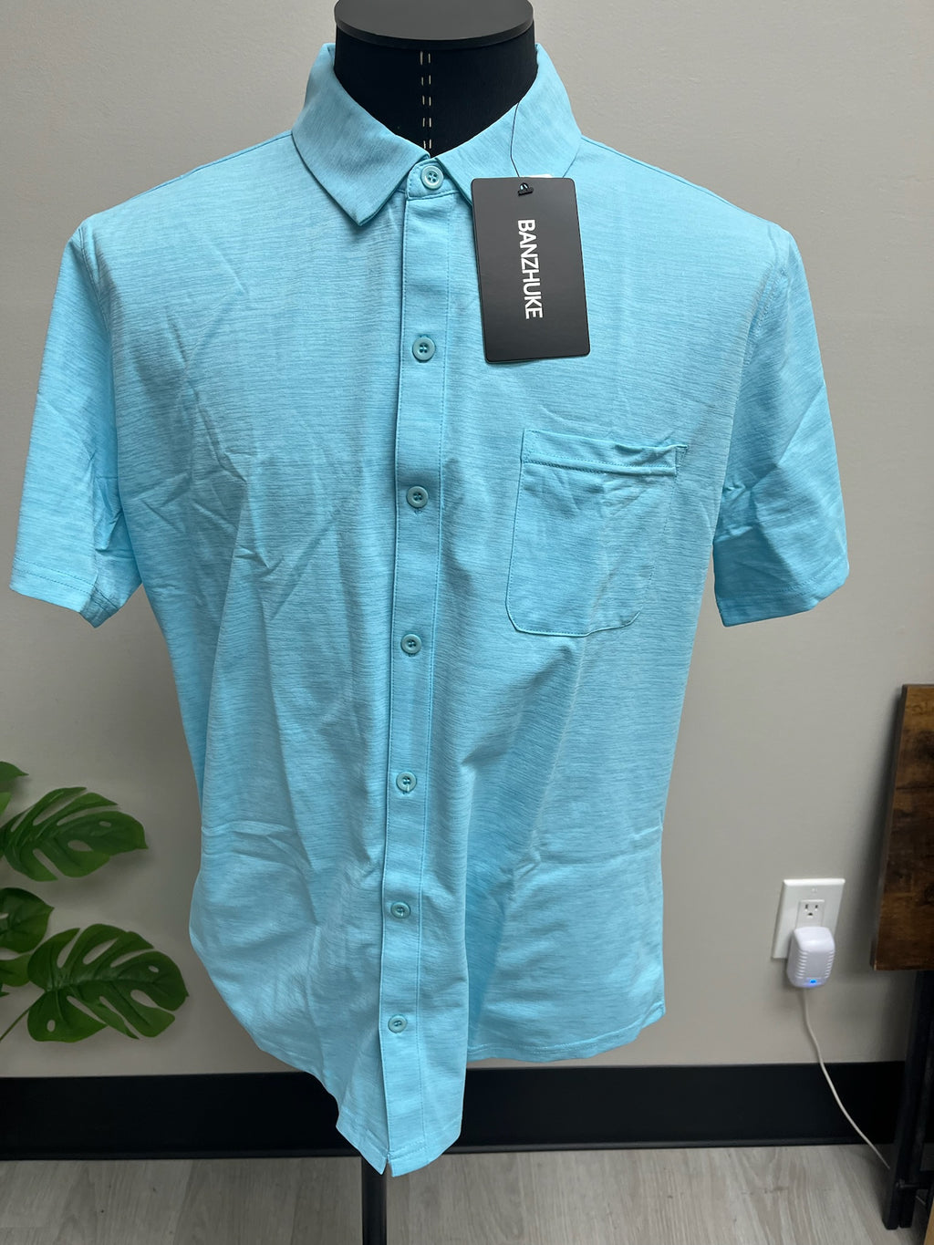 New Men’s Blue Button Up Shirt