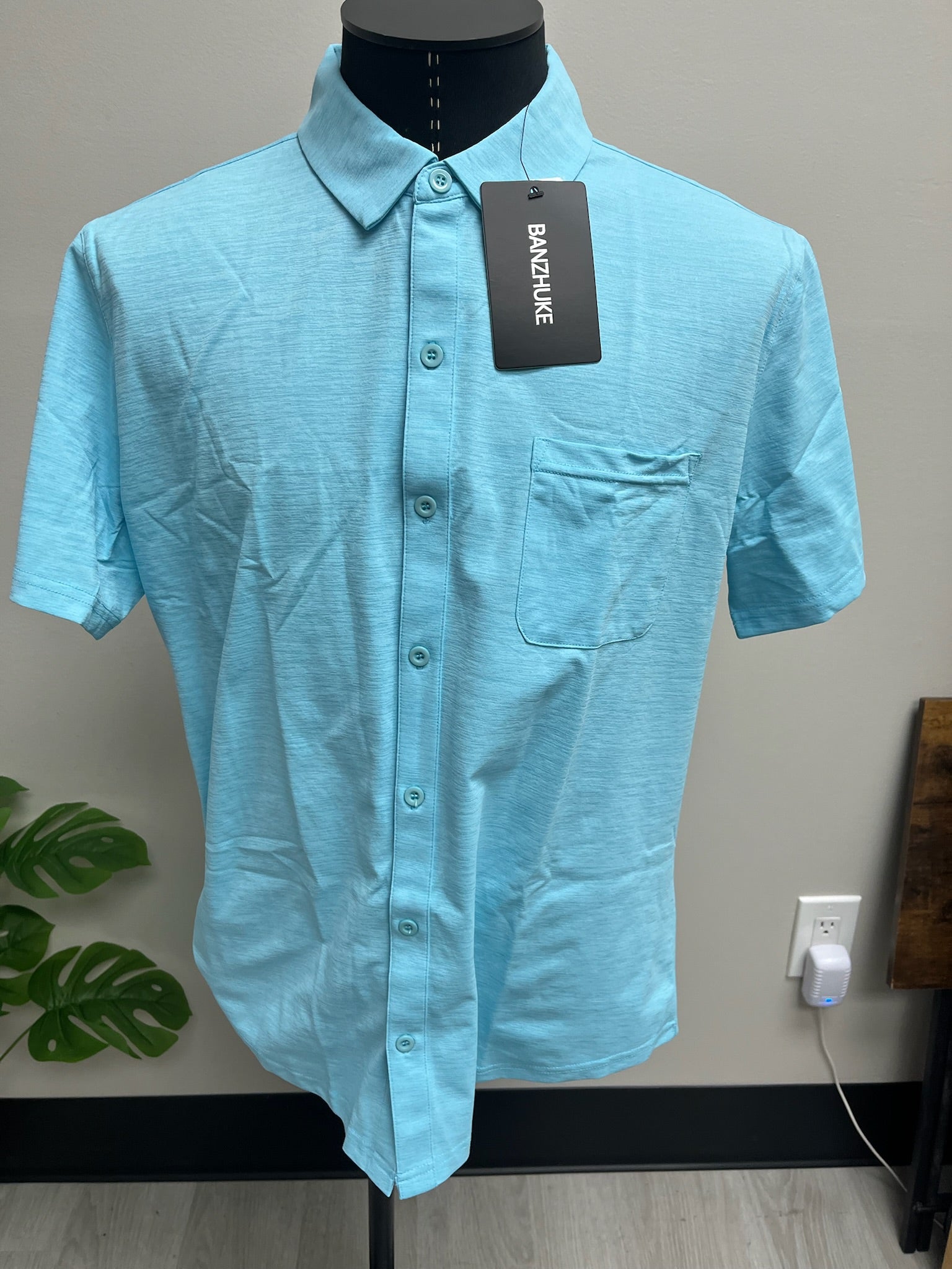 New Men’s Blue Button Up Shirt