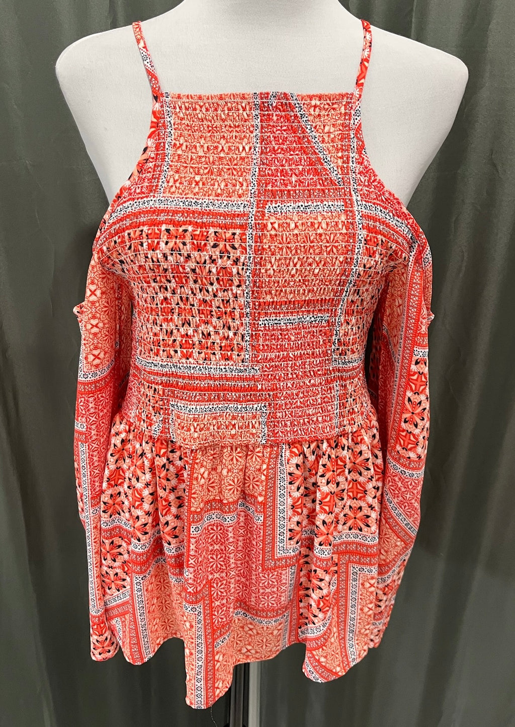 Women’s Orange Boho Peek A Boo Shoulder Top image 0