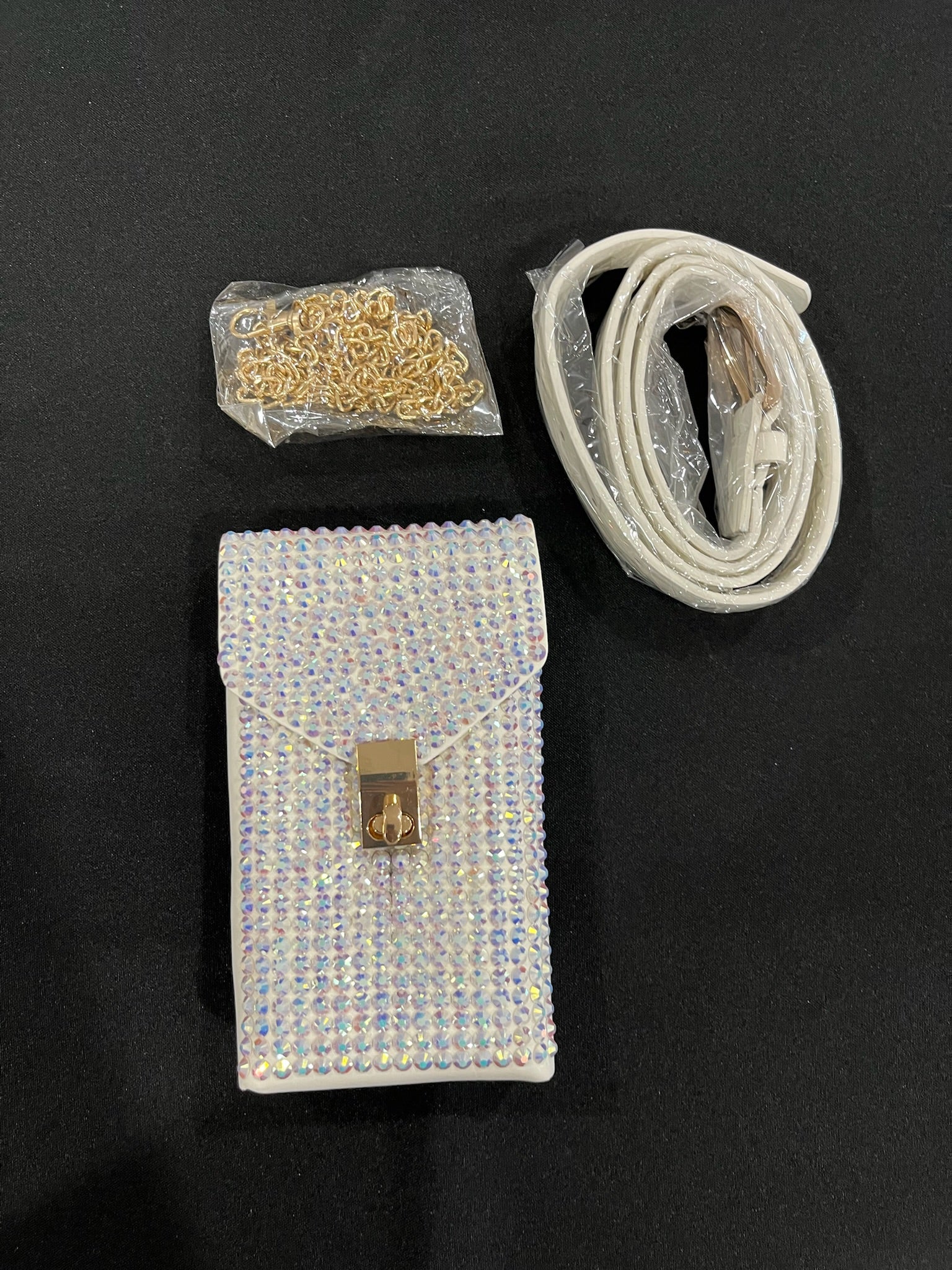 White Rhinestone Crossbody or Waist phone Purse With Chain & Belt image 0