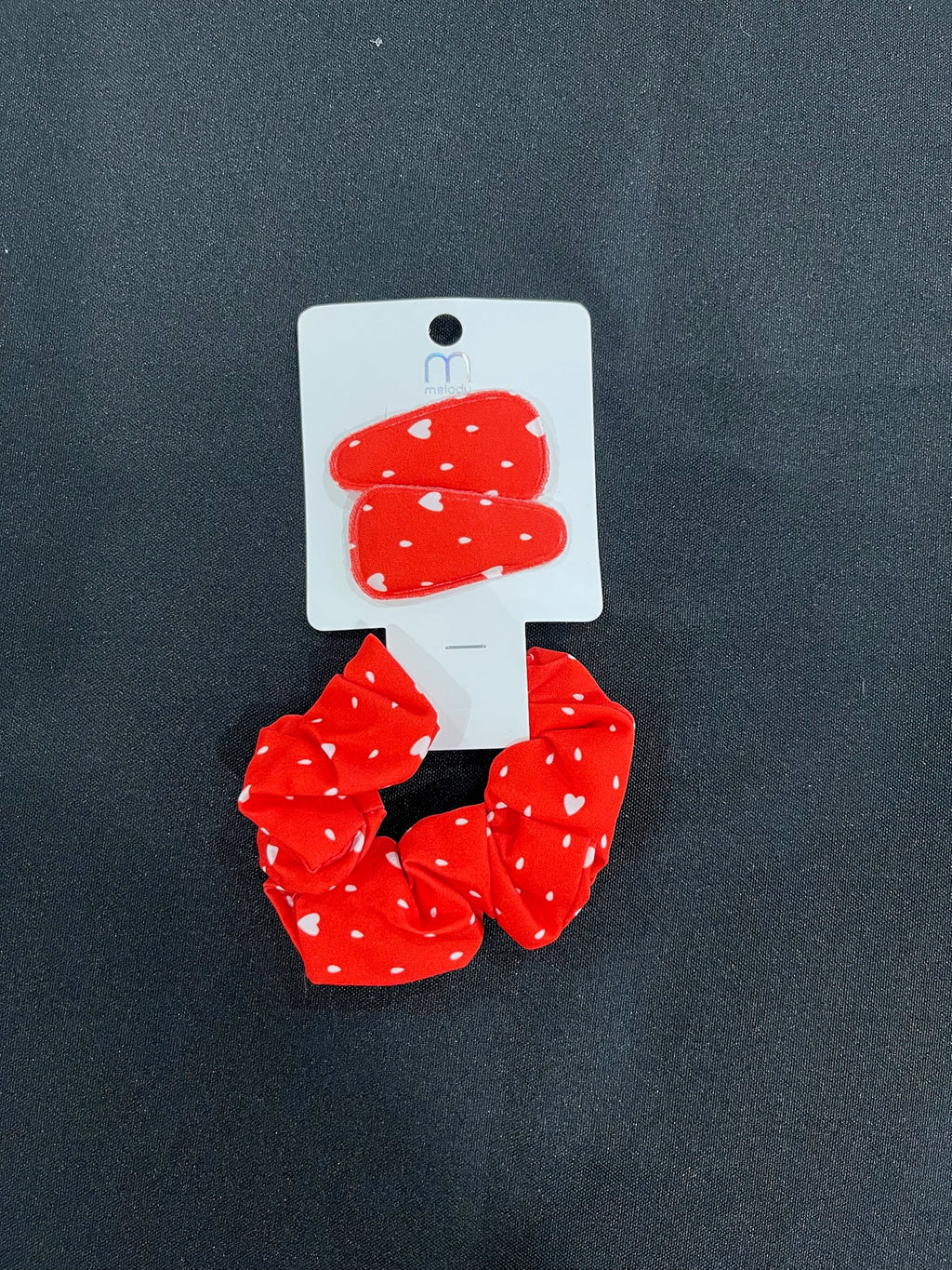 3 Piece Red Heart Clips & Scrunchie Set image 0