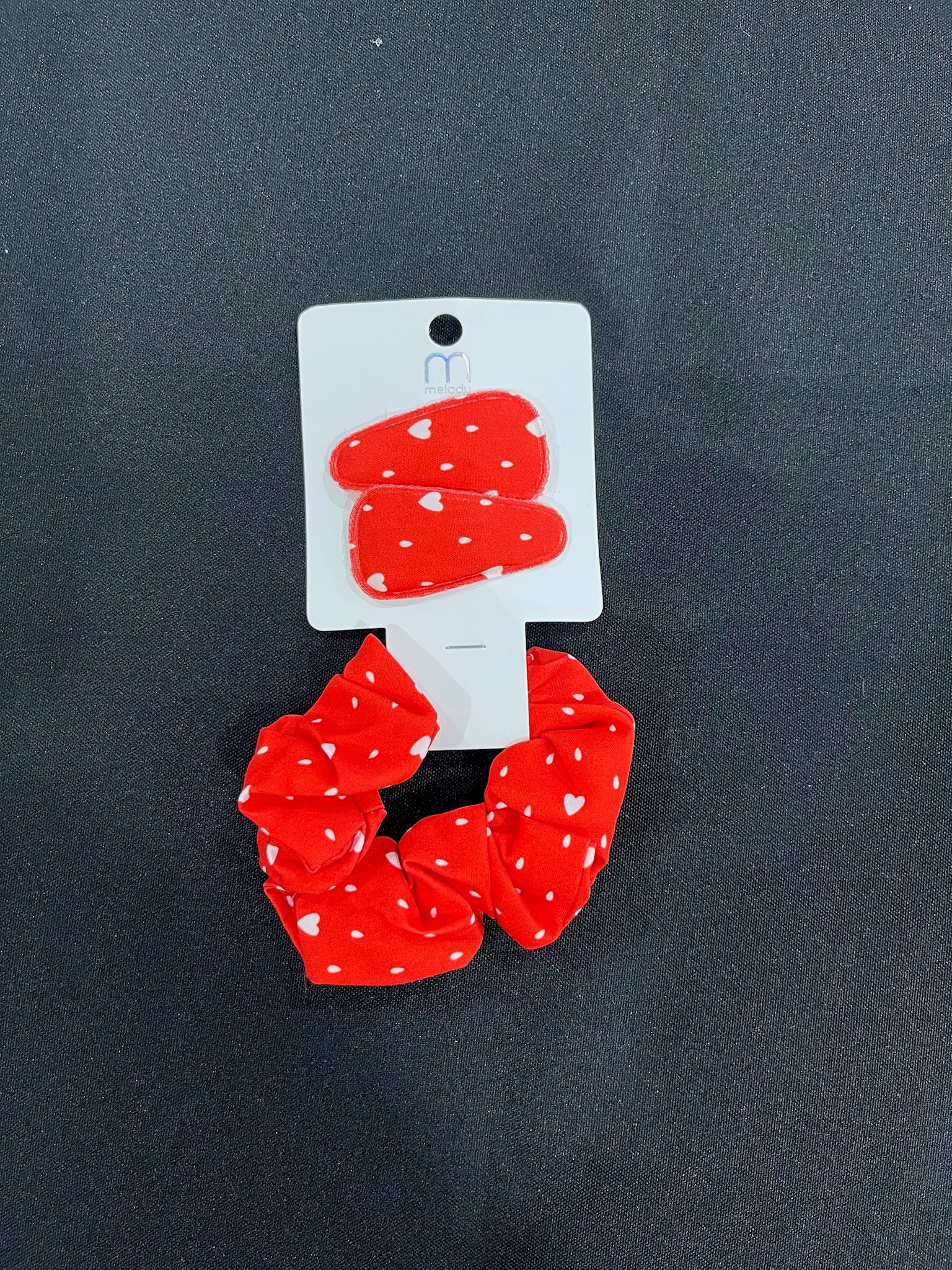3 Piece Red Heart Clips & Scrunchie Set image 0