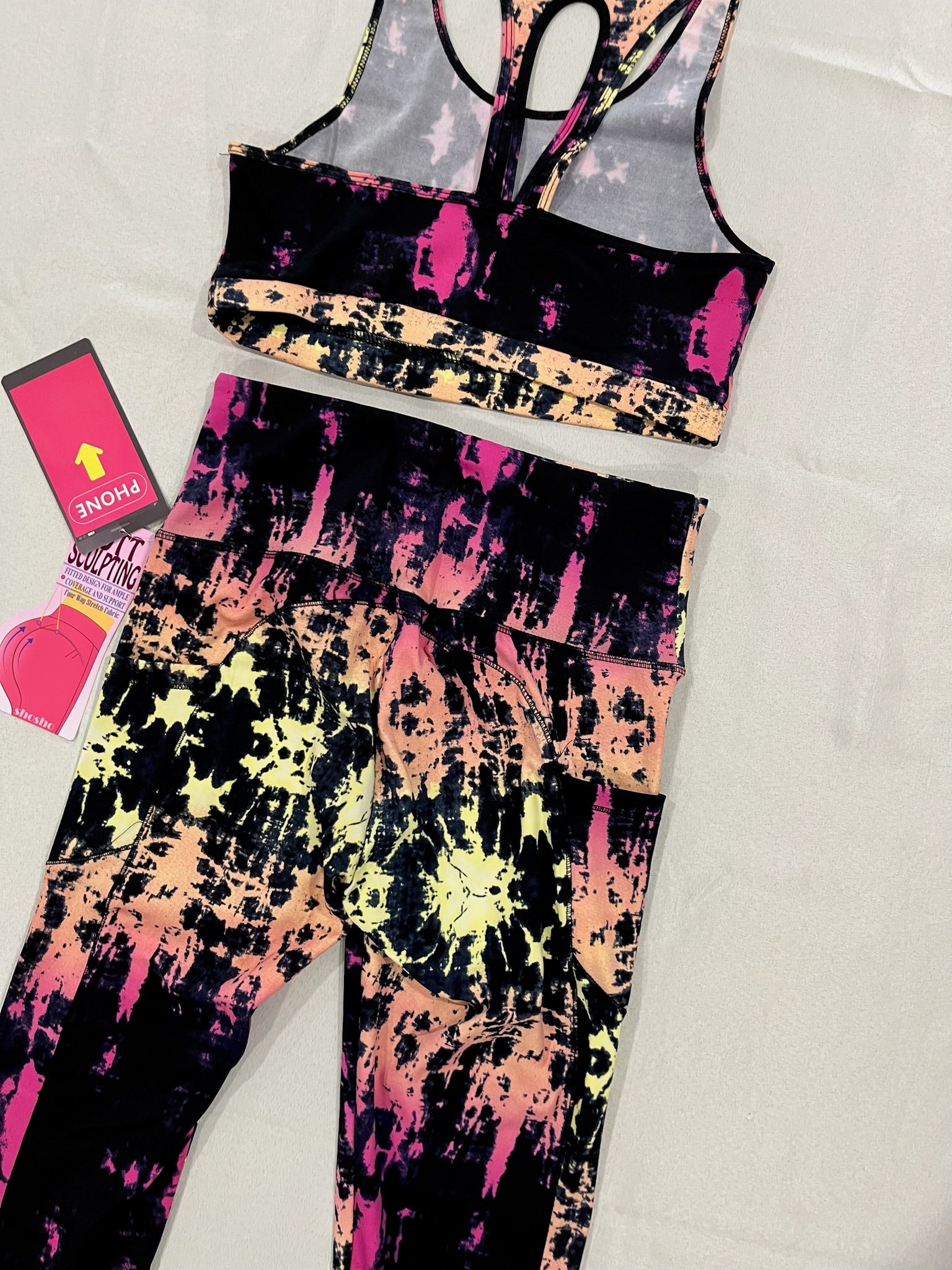 Women’s Yellow Pink Tie Dye Athletic Set image 3