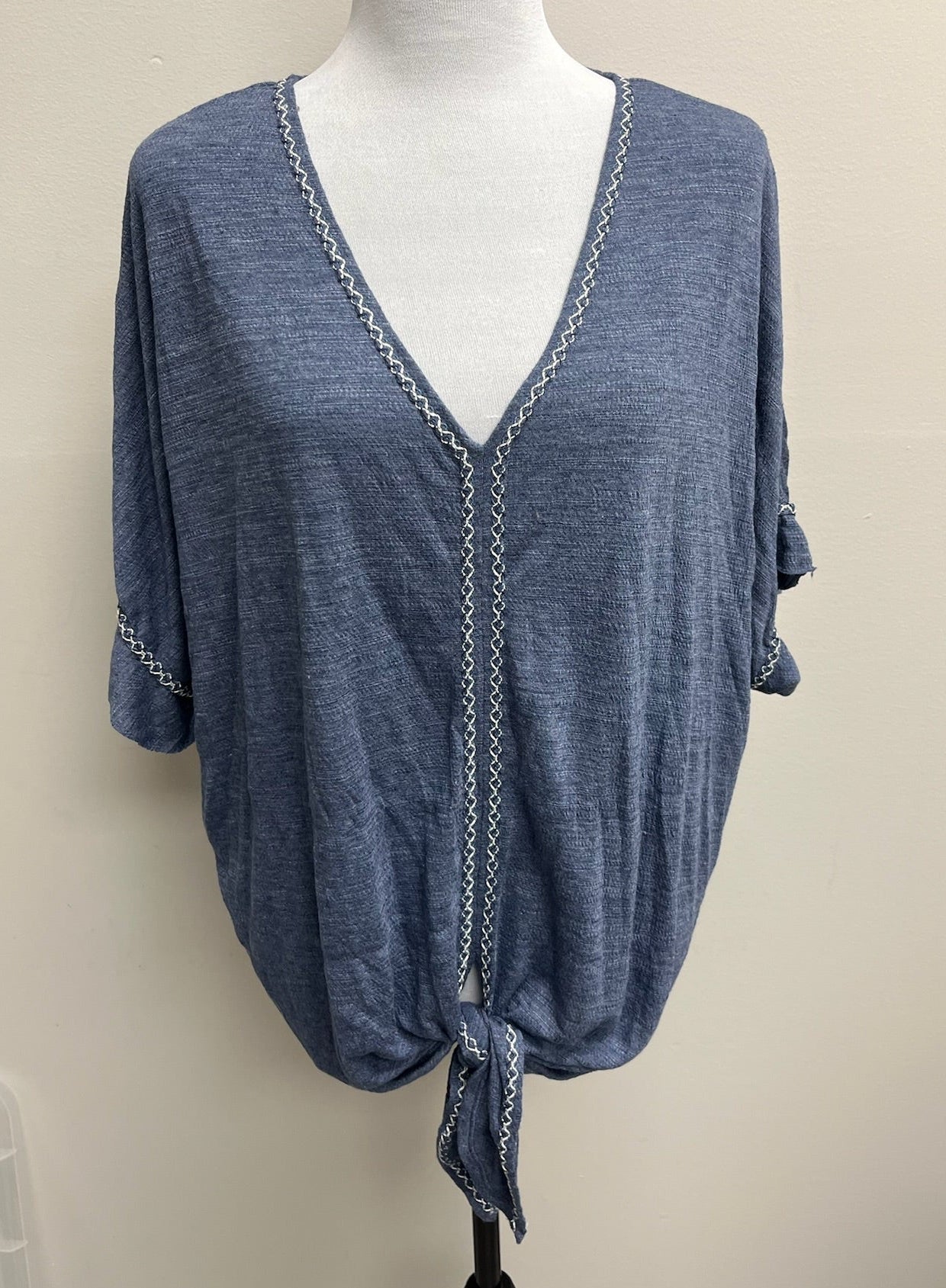 New Women’s Blue Tie Front Shirt