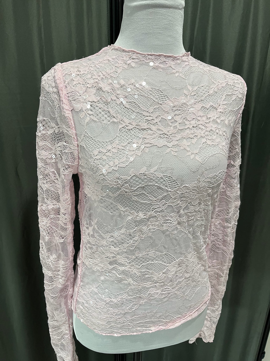 Women’s Pink Lace Long Sleeve Shirt image 1