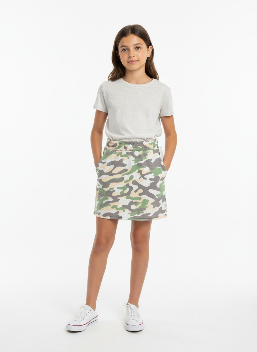 Girls Army Print Skort