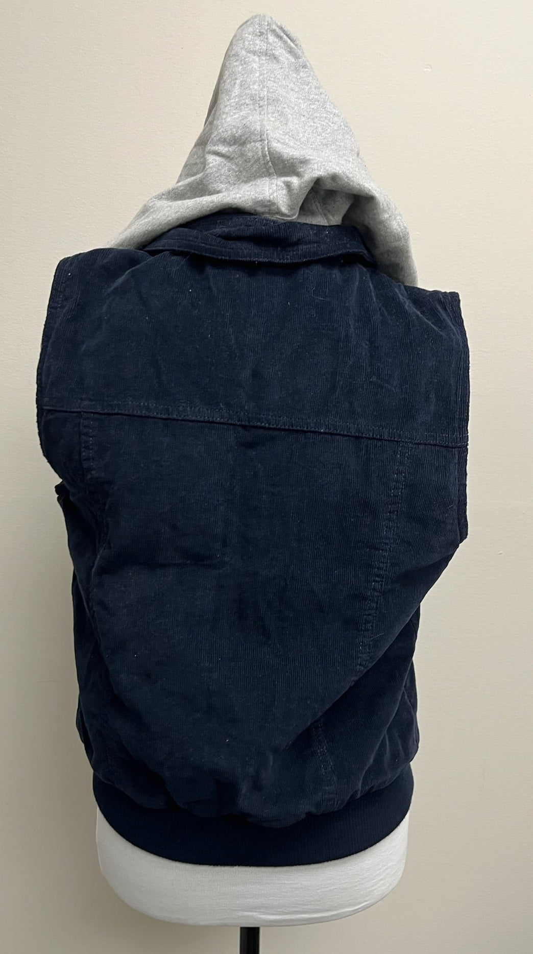Used Women’s Blue Corduroy Vest With Removable Grey Hood