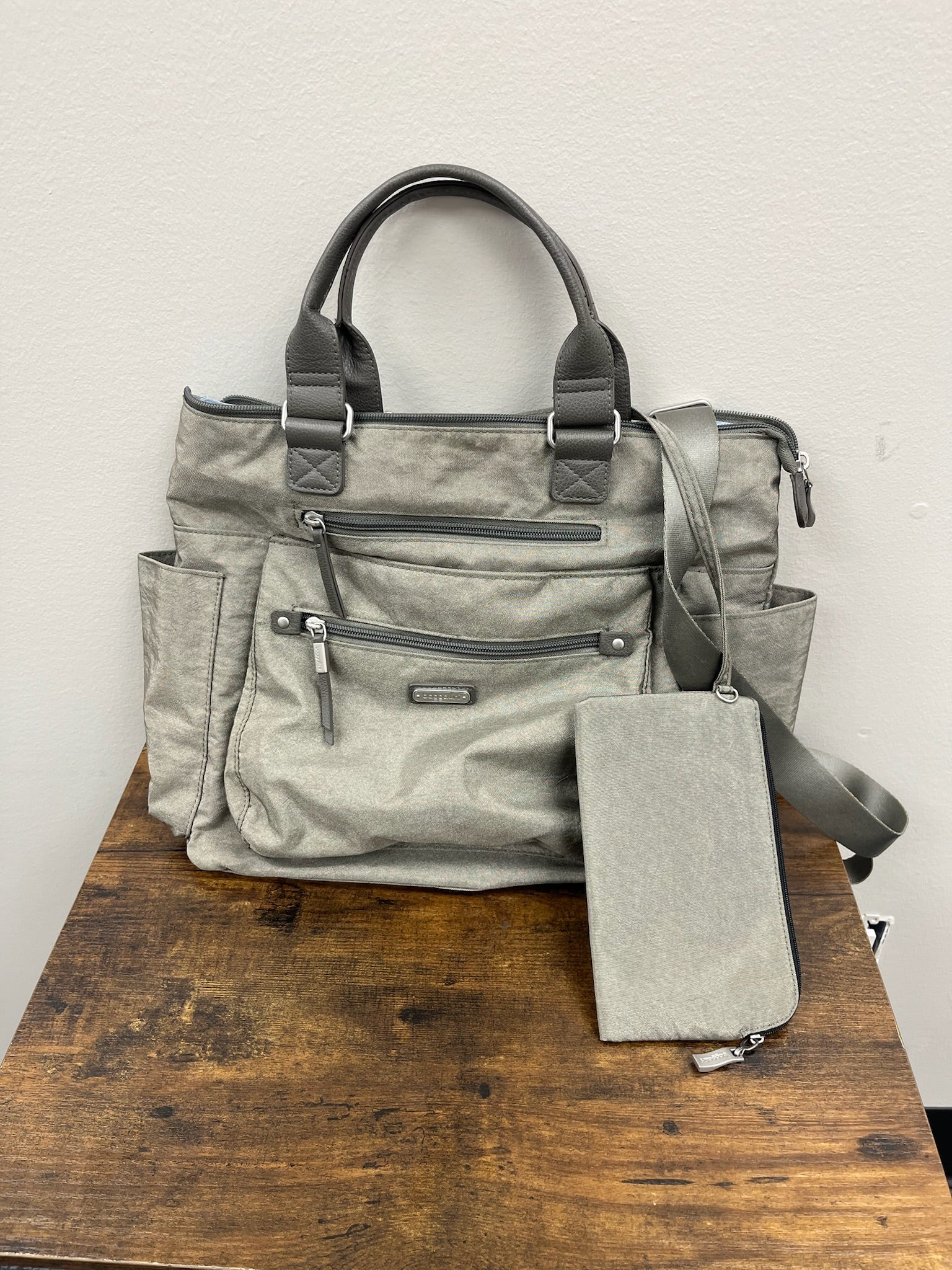 Used Grey Purse/Tote Bag & Wristlet Wallet Set