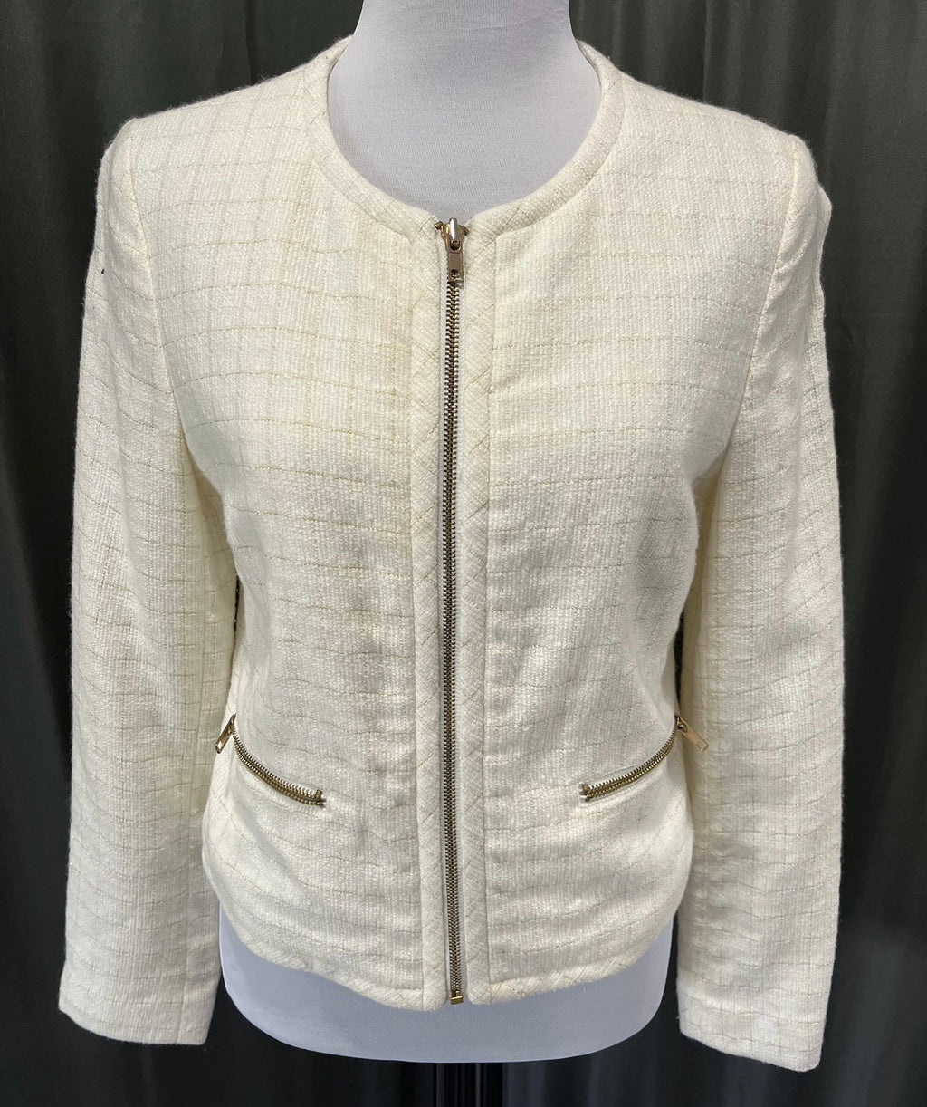 White & Gold Zip Up Suit Jacket image 0