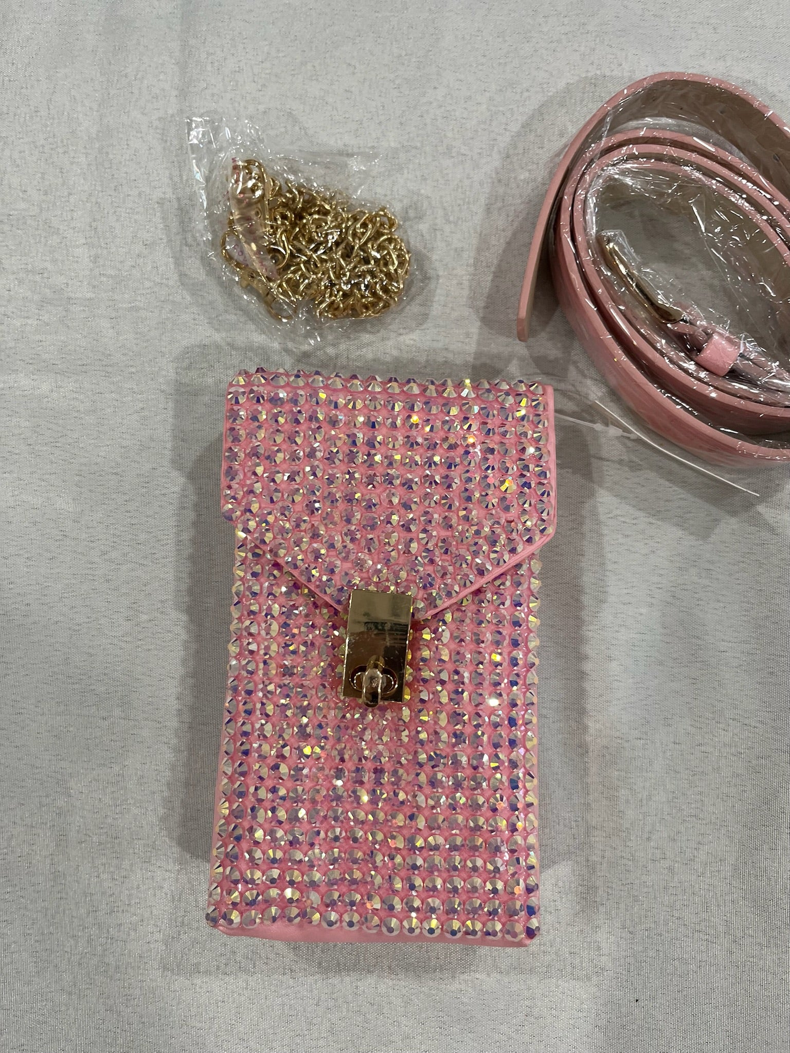 Pink Rhinestone Crossbody or Waist phone bag With Chain & Belt image 1