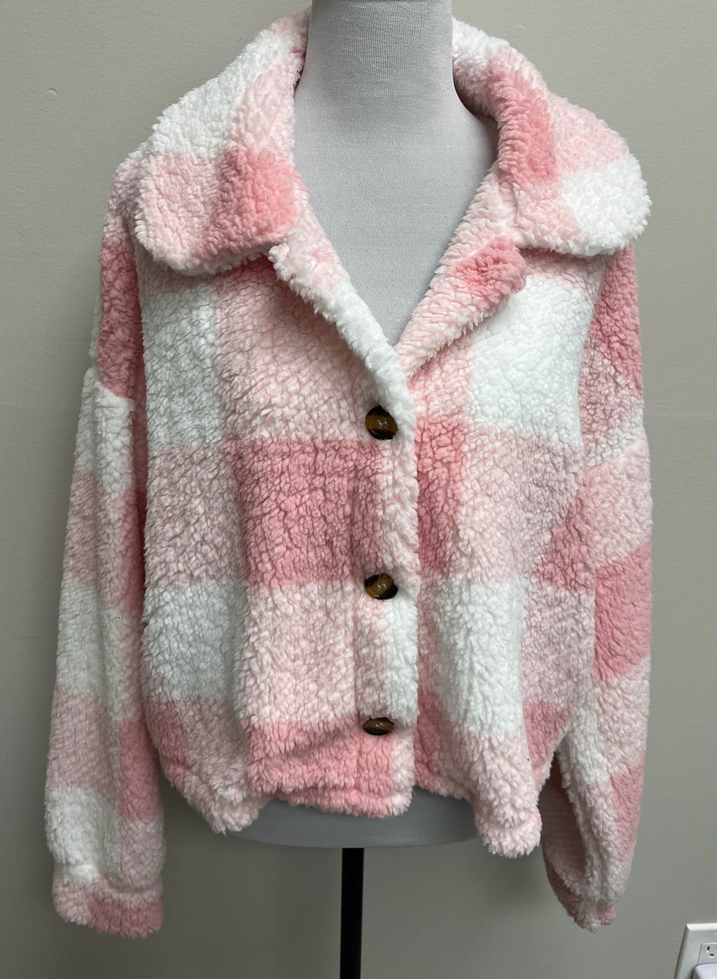Used Women’s Pink Flannel Sherpa Sweater Shirt
