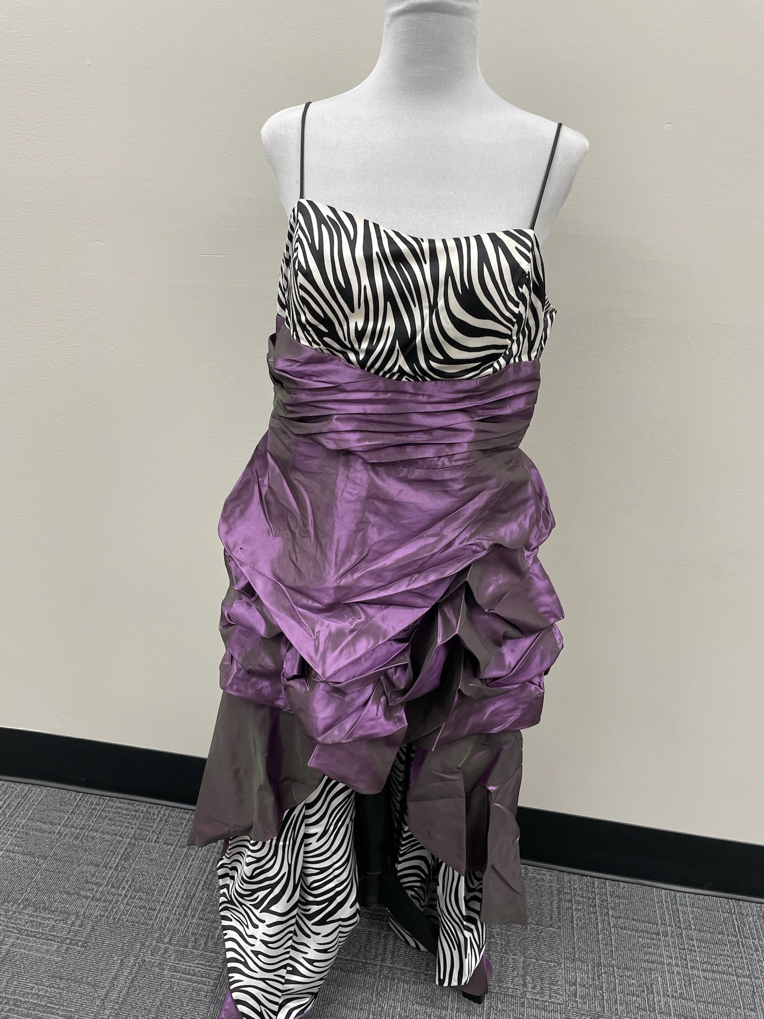 Women’s High Low Purple Zebra Print Formal Dress & Matching Shaw
