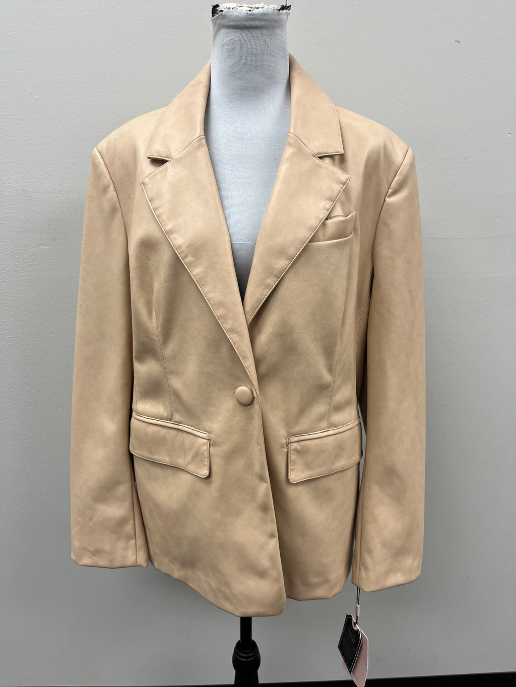 New Women’s Beige Faux-Ever Leather Jacket