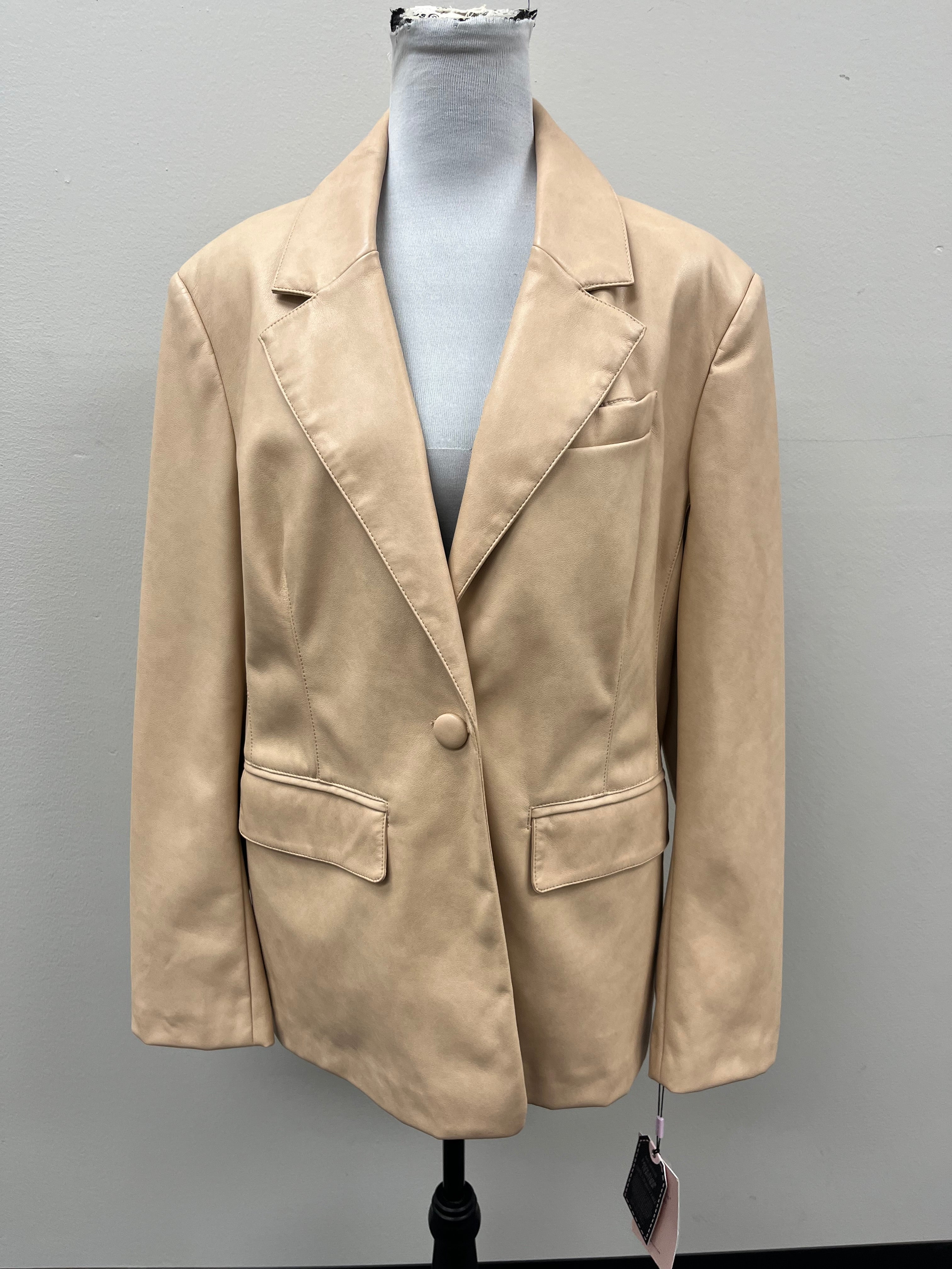 New Women’s Beige Faux-Ever Leather Jacket