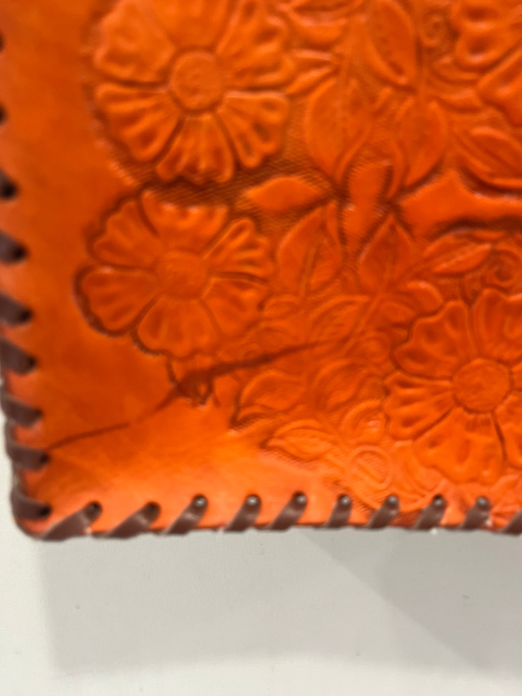 Used Vibrant Orange Hand Tooled Crossbody Purse